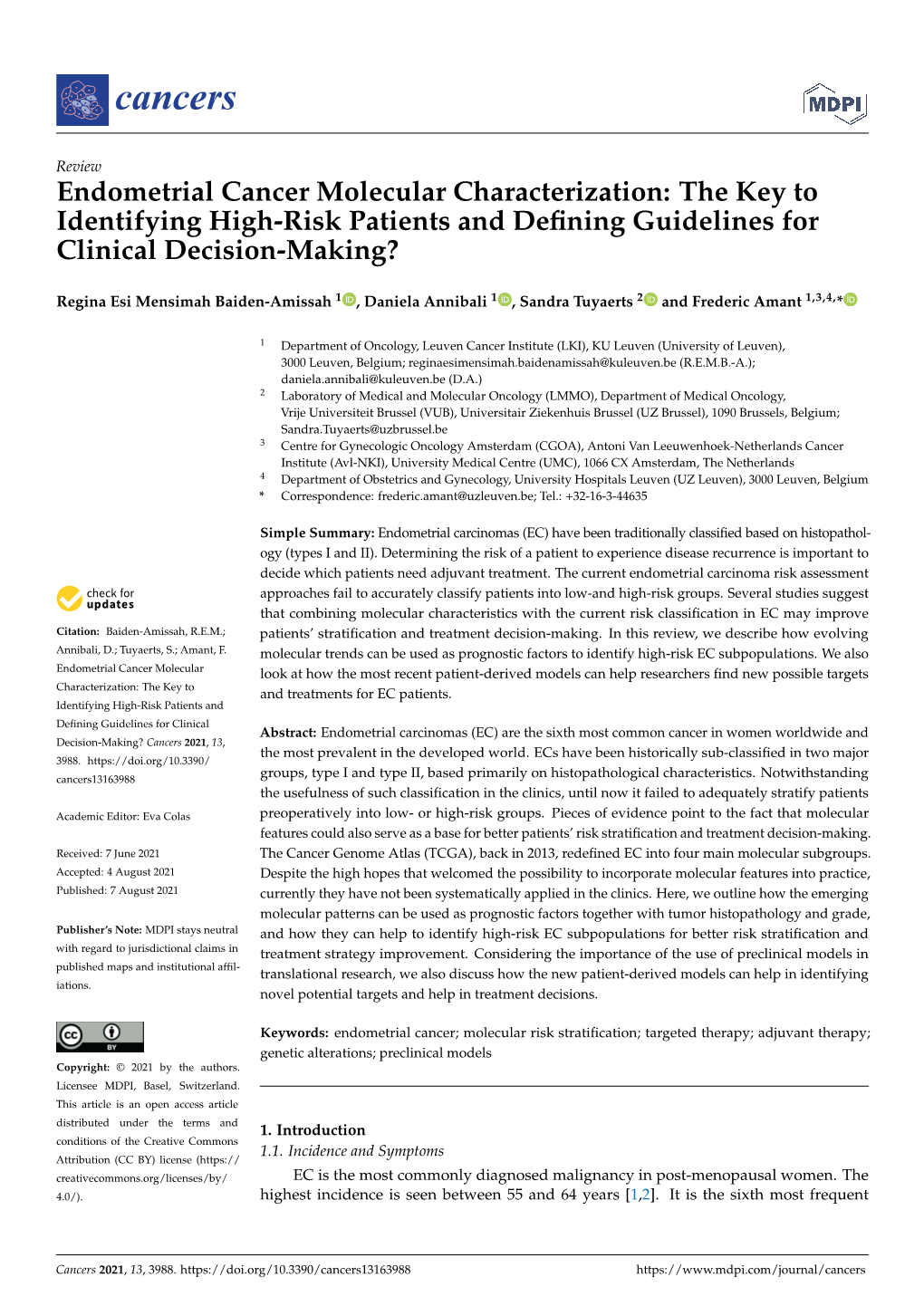 Endometrial Cancer Molecular Characterization: the Key to Identifying High-Risk Patients and Deﬁning Guidelines for Clinical Decision-Making?