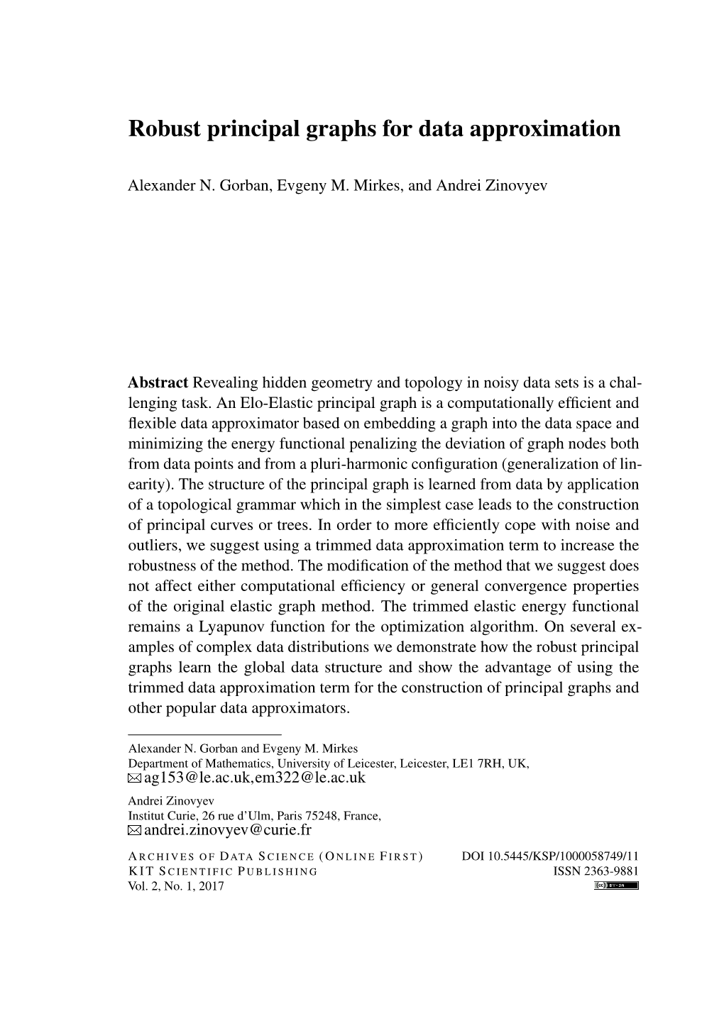 Robust Principal Graphs for Data Approximation