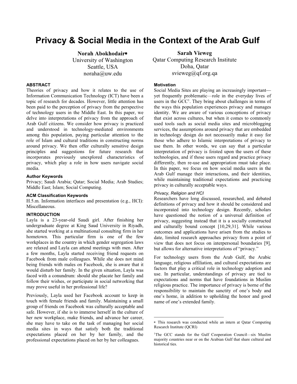 Privacy & Social Media in the Context of the Arab Gulf