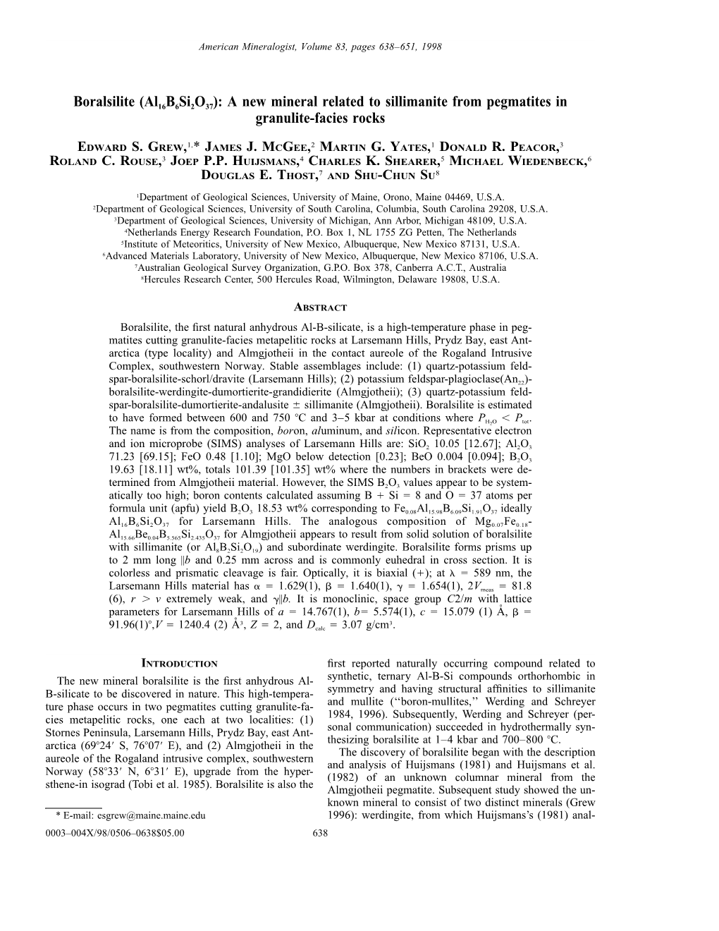 A New Mineral Related to Sillimanite from Pegmatites in Granulite-Facies Rocks