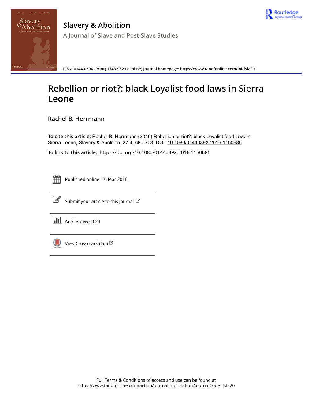 Black Loyalist Food Laws in Sierra Leone