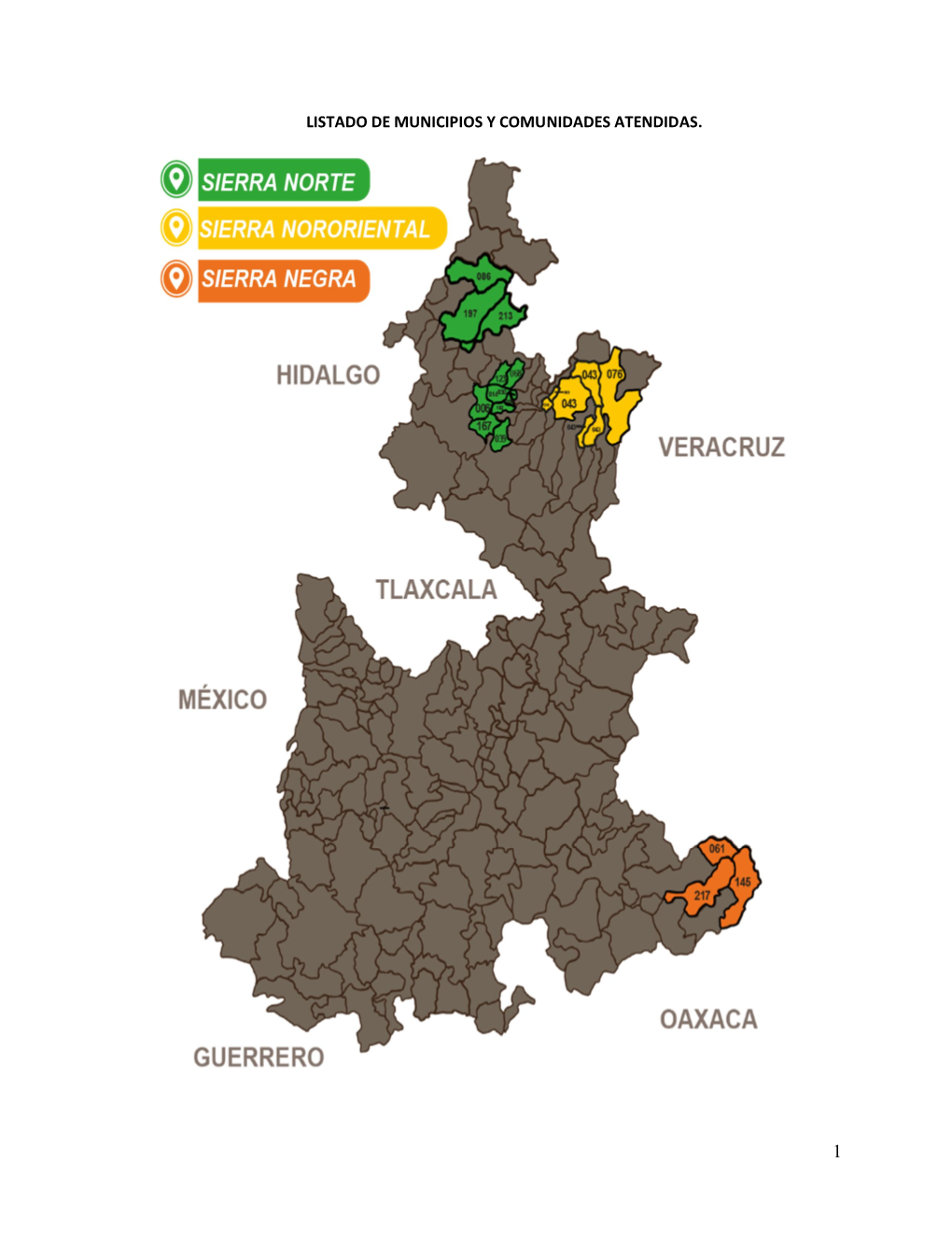 Listado De Municipios Y Comunidades Atendidas