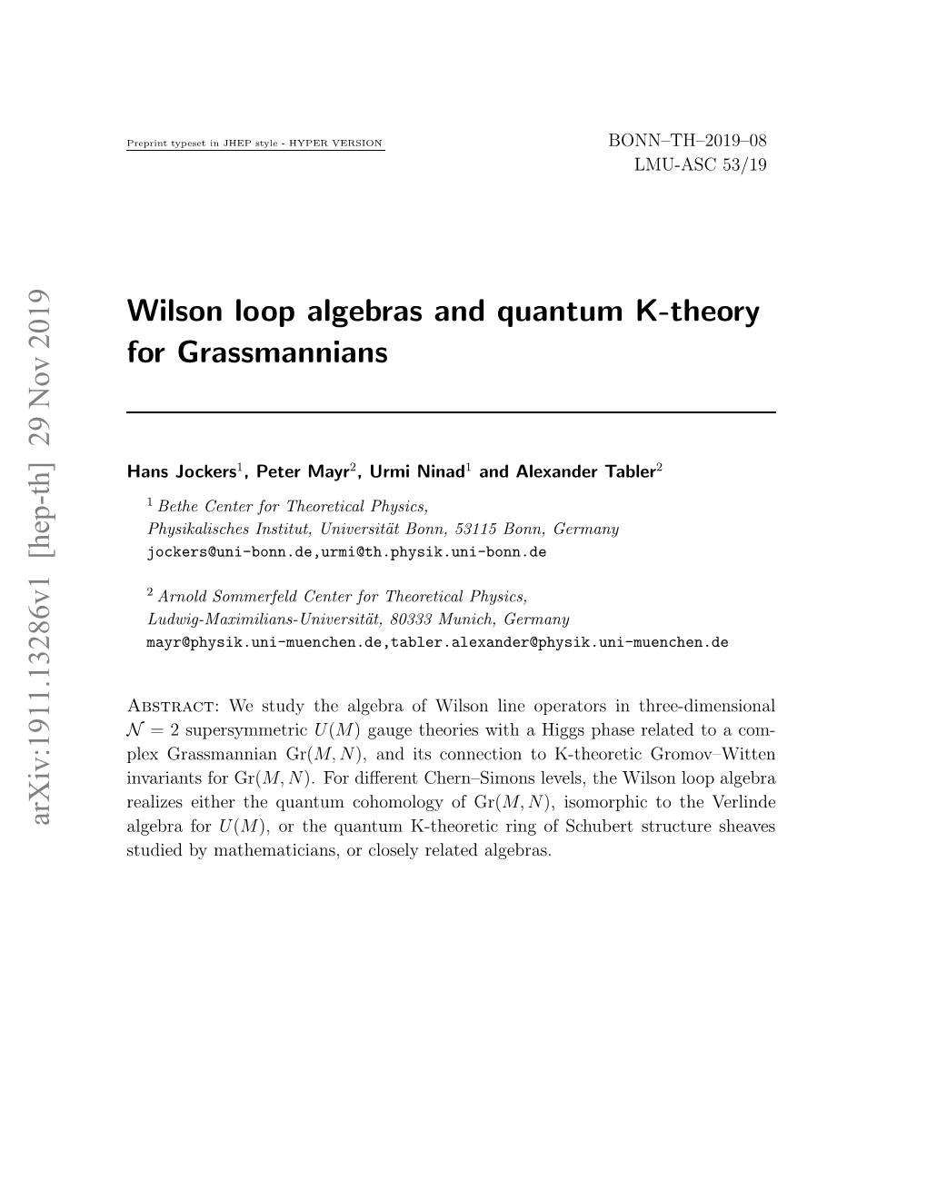 Wilson Loop Algebras and Quantum K-Theory for Grassmannians