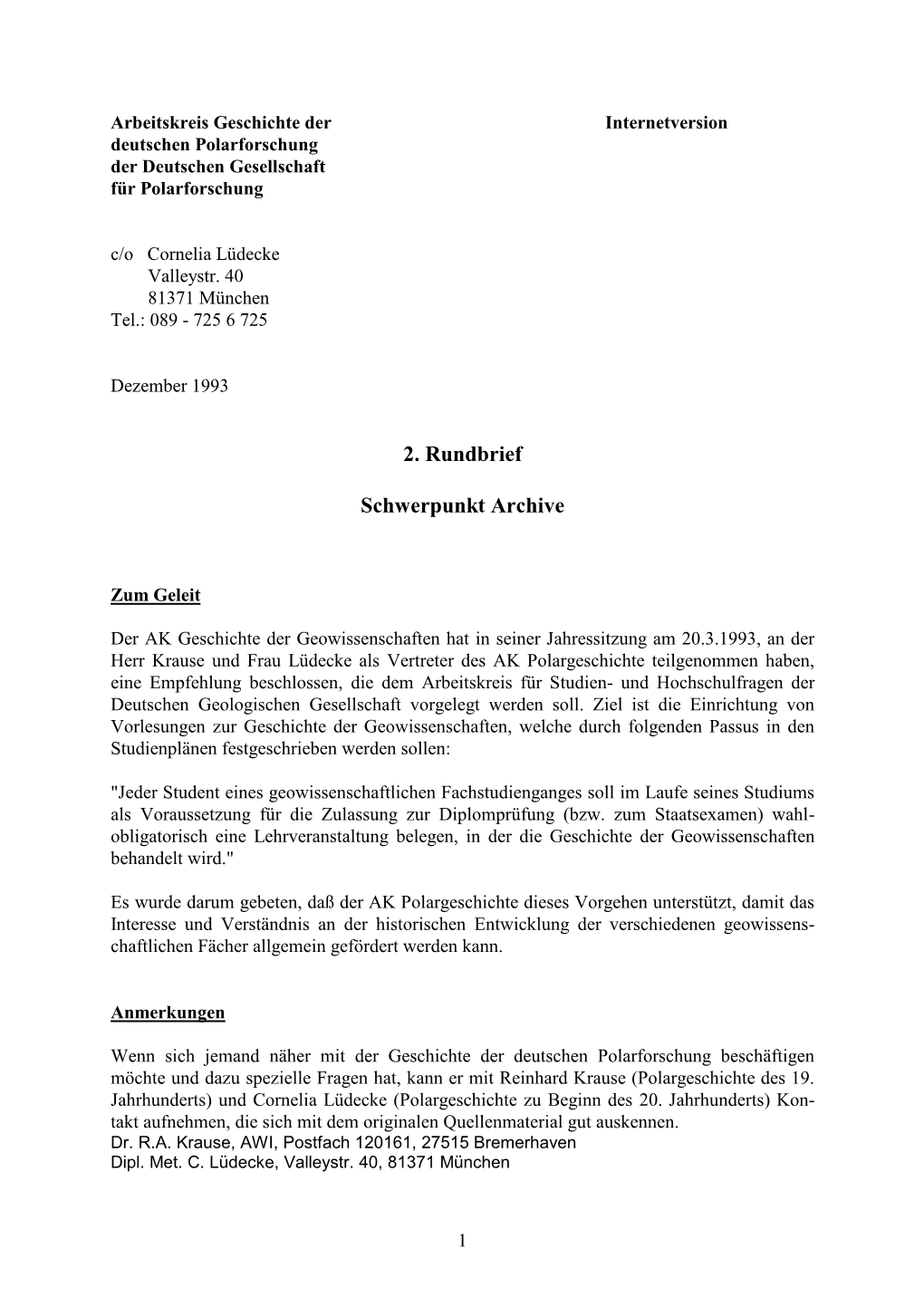 2. Rundbrief Schwerpunkt Archive