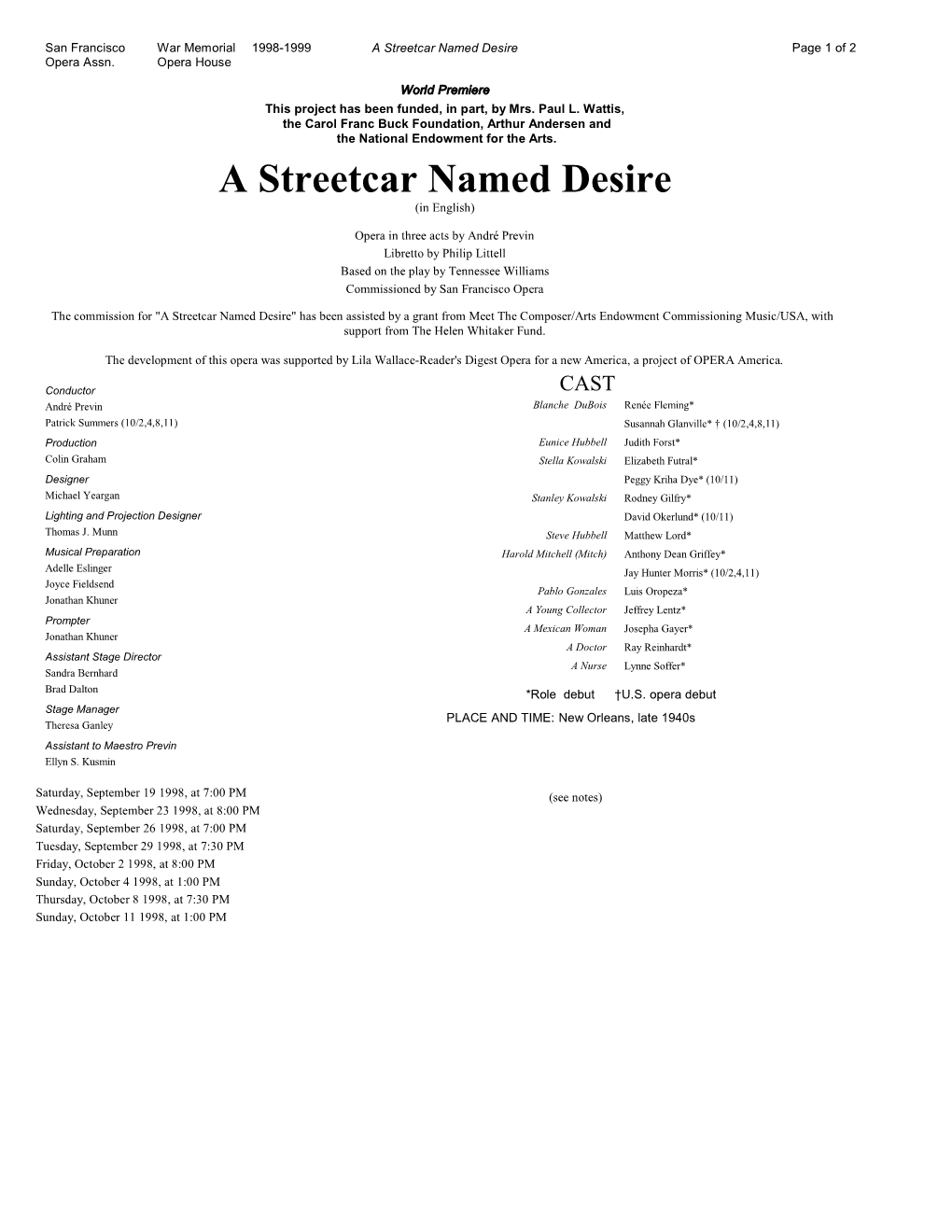 A Streetcar Named Desire Page 1 of 2 Opera Assn