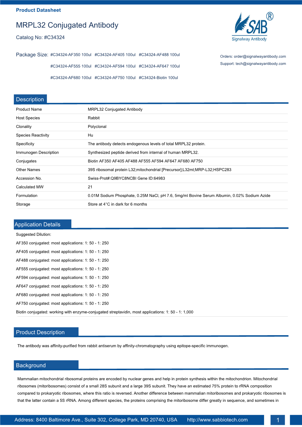 MRPL32 Conjugated Antibody