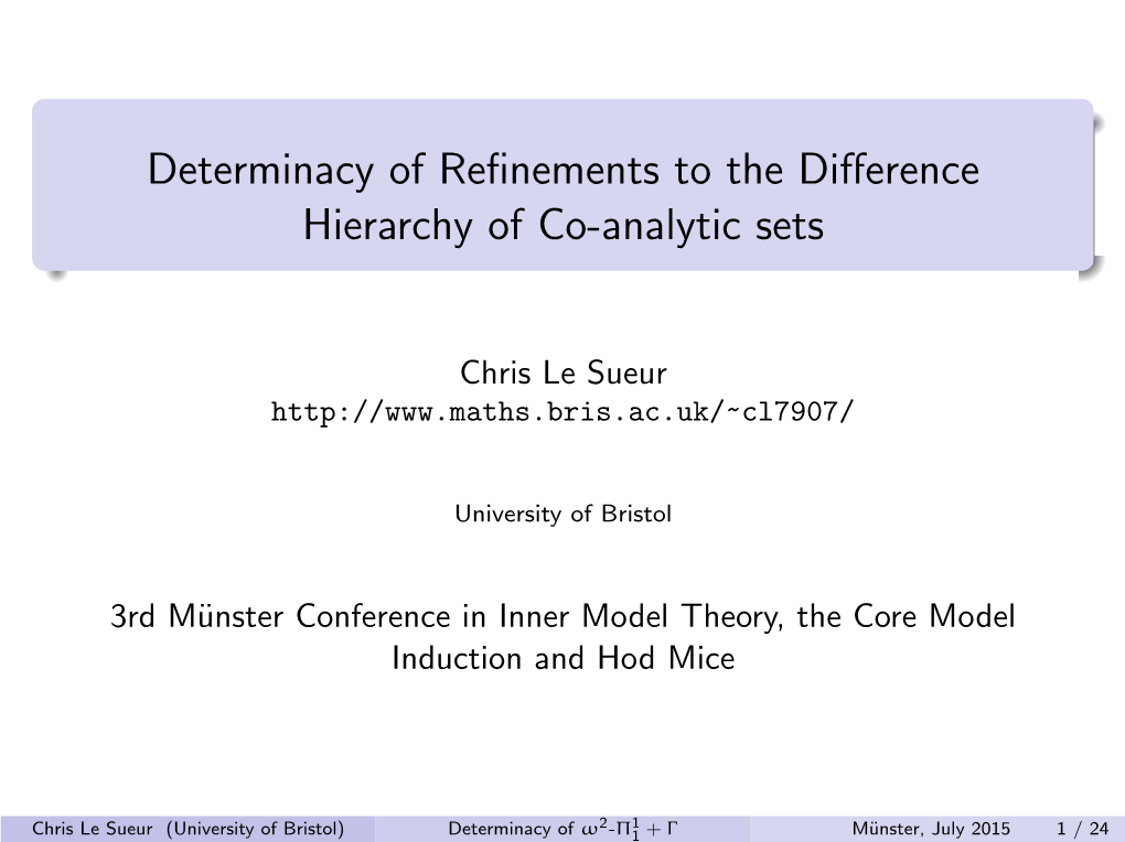 Determinacy of Refinements to the Difference Hierarchy of Co-Analytic