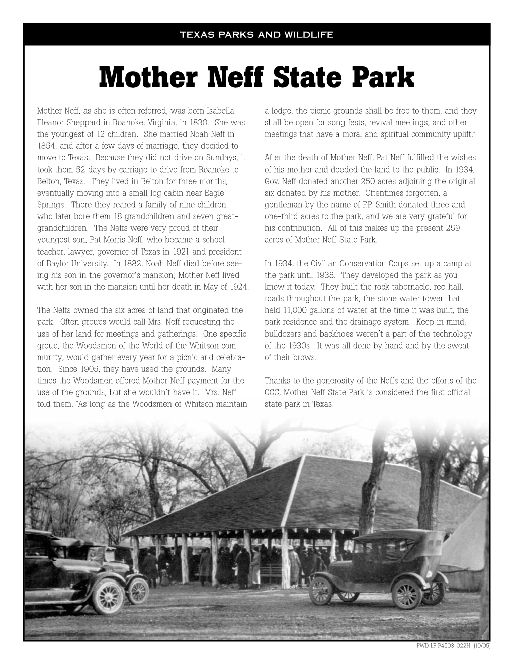 Mother Neff State Park Leaflet