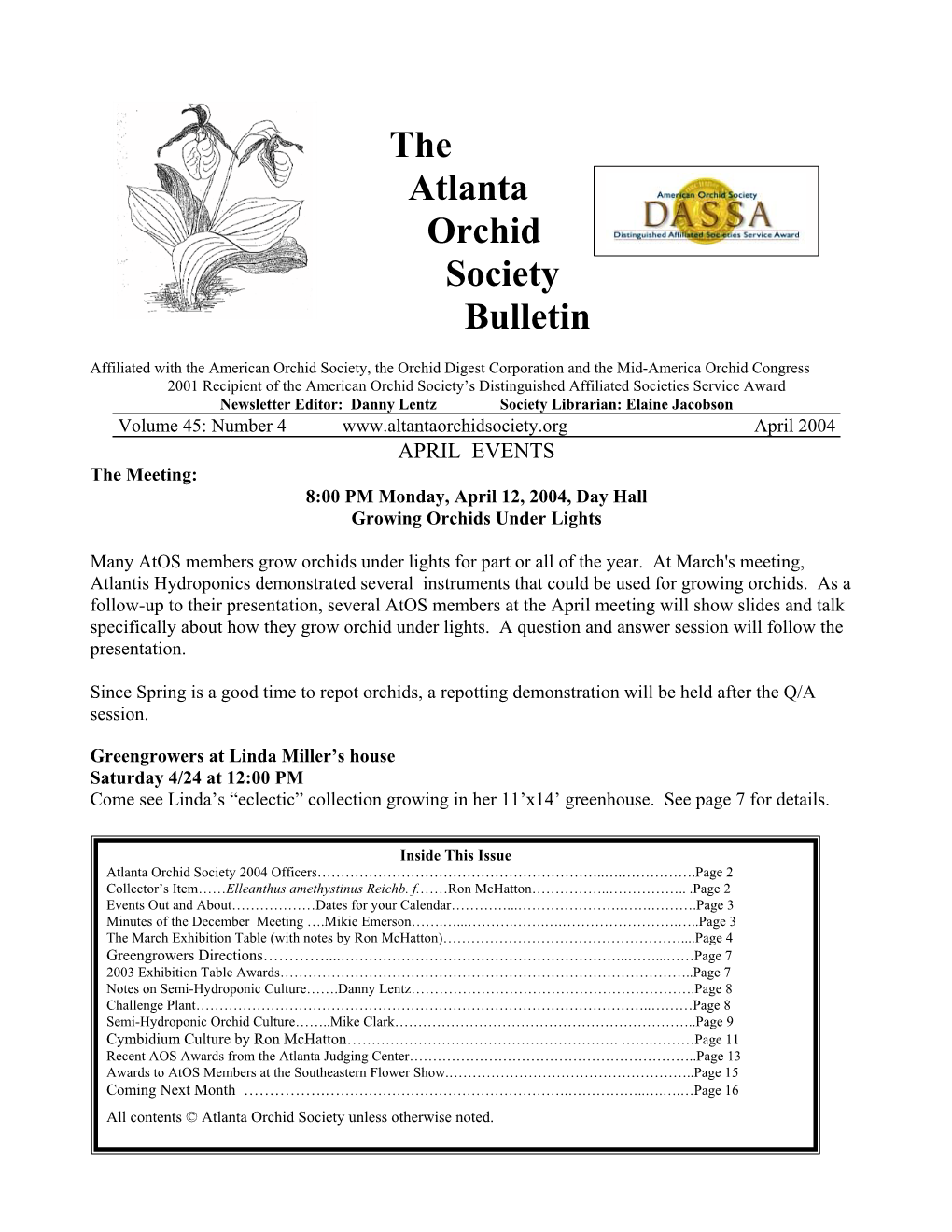 Atlanta Orchid Society Newsletter