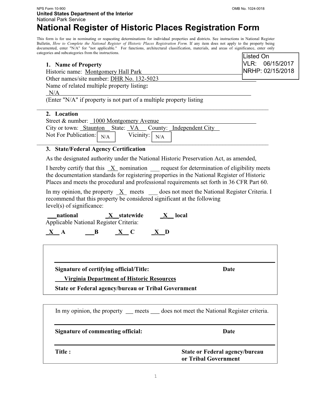 National Register of Historic Places Registration Form