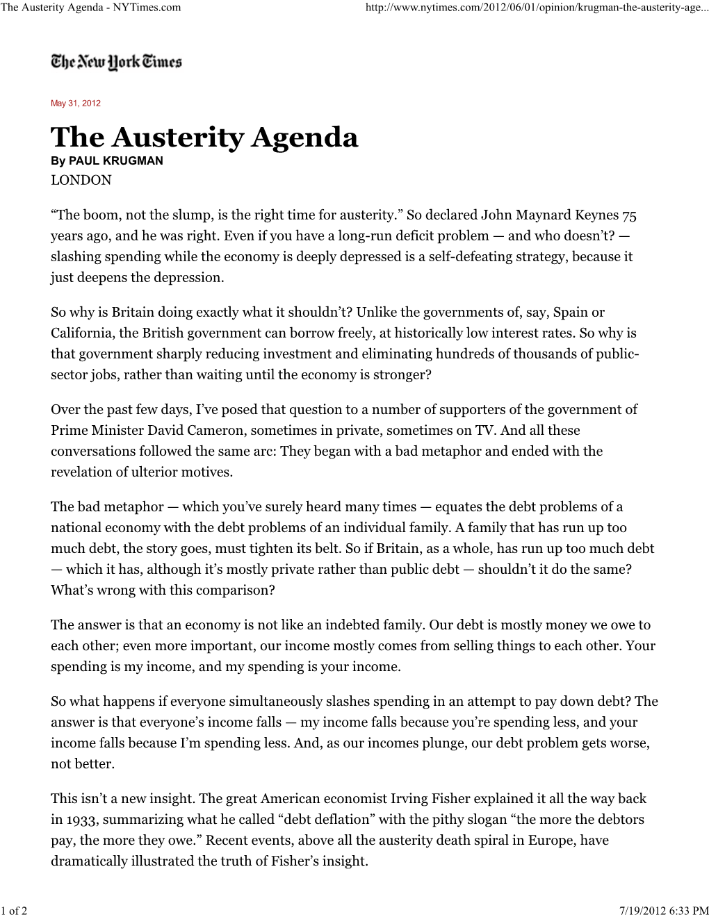 The Austerity Agenda - Nytimes.Com