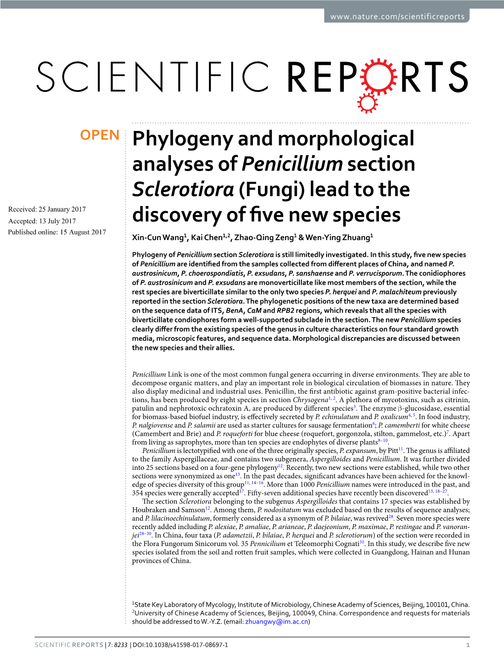 Phylogeny and Morphological Analyses of Penicillium Section