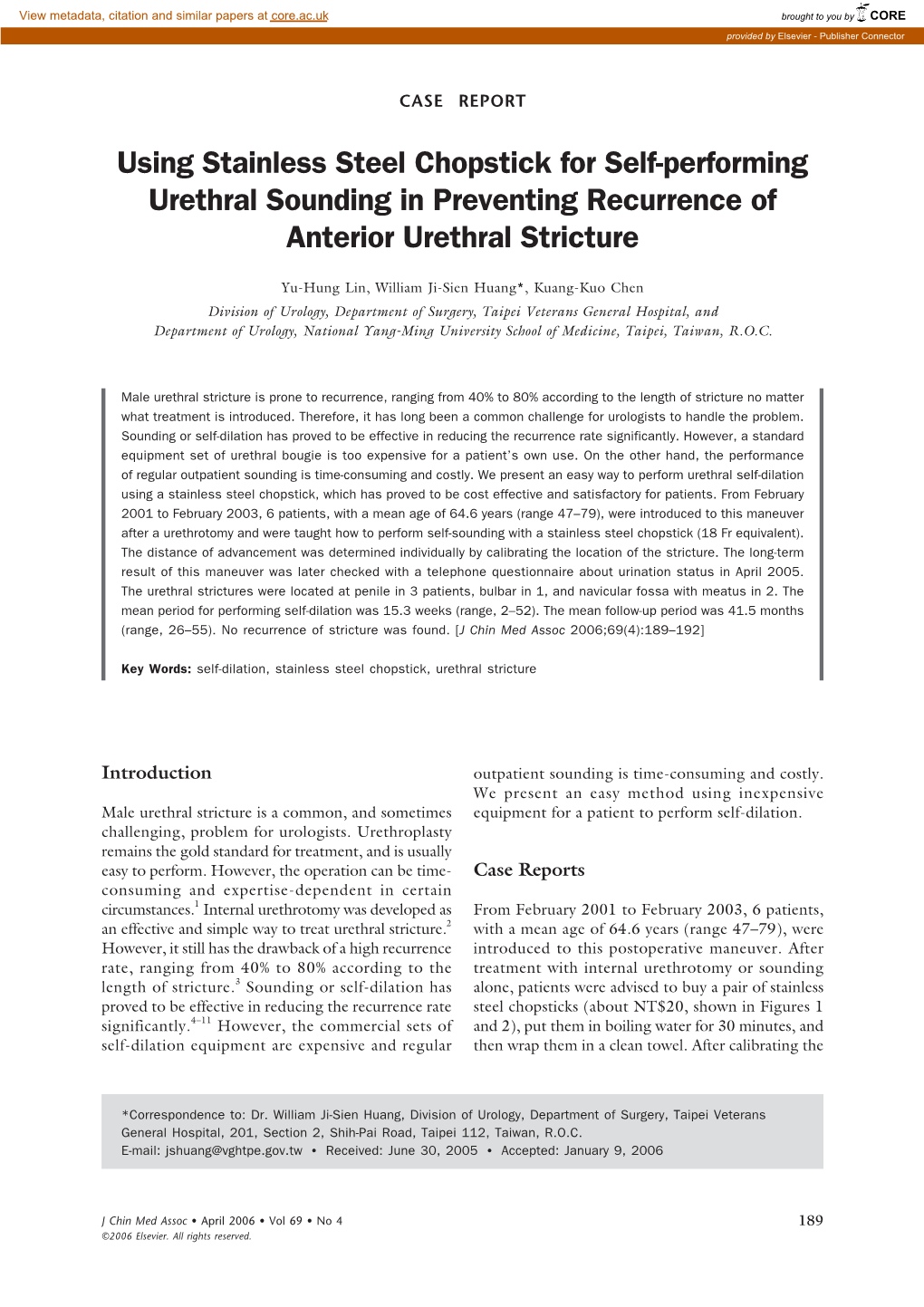 Using Stainless Steel Chopstick for Self-Performing Urethral Sounding in Preventing Recurrence of Anterior Urethral Stricture