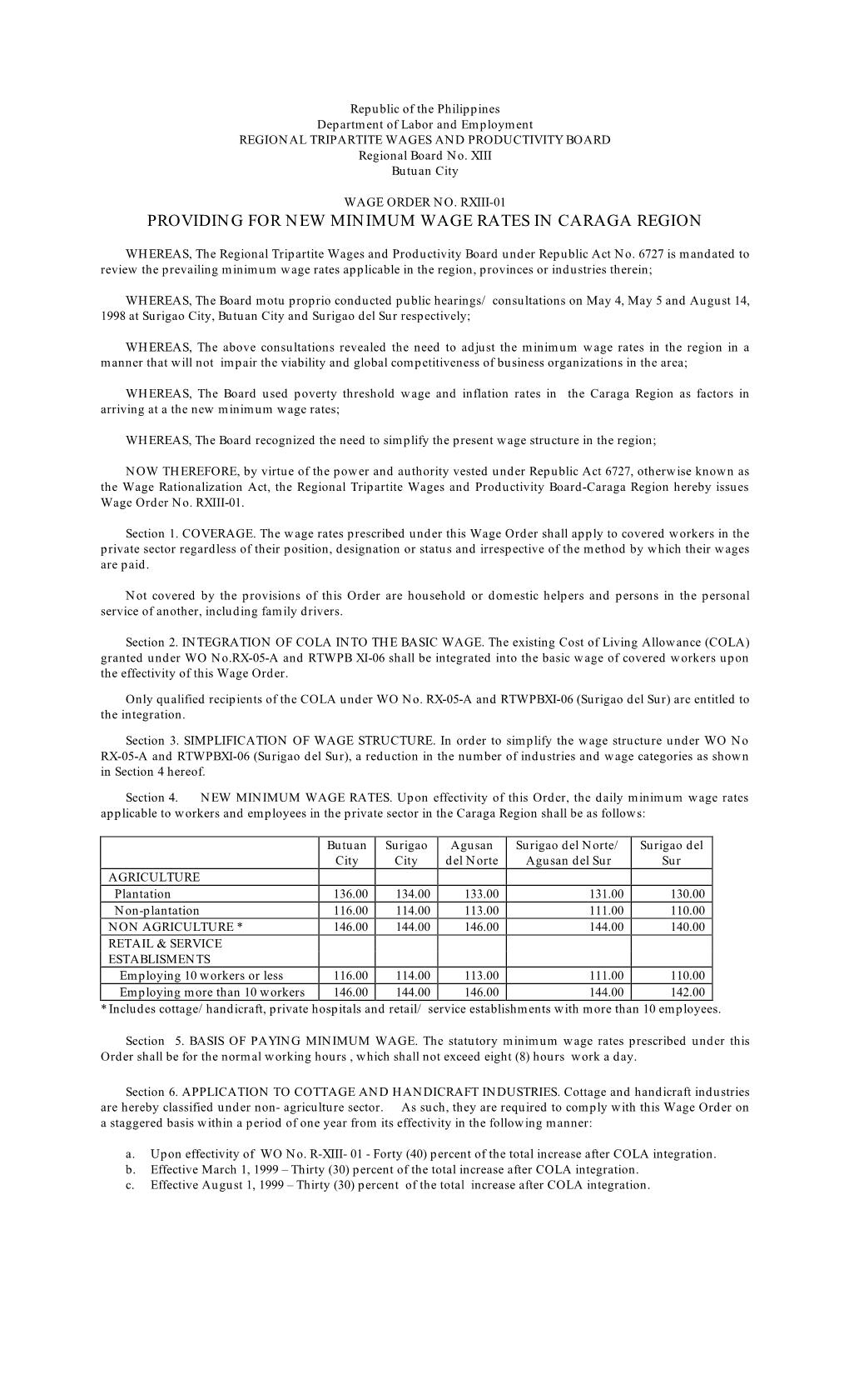 Providing for New Minimum Wage Rates in Caraga Region