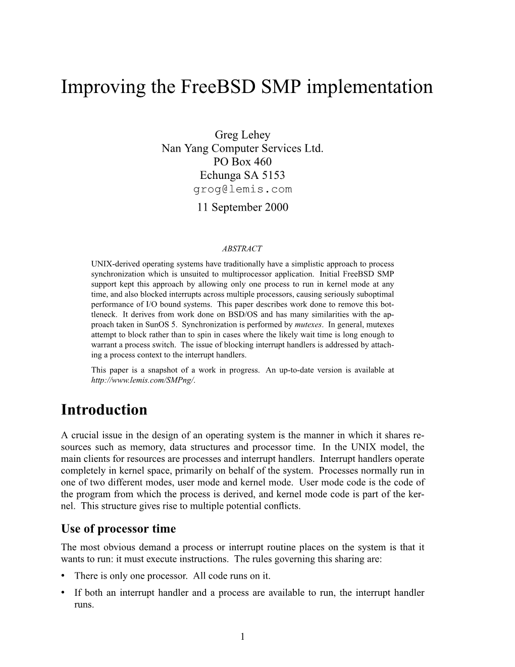 Improving the Freebsd SMP Implementation