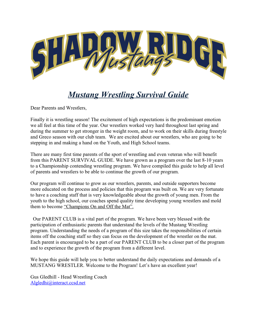 Mustang Wrestling Survival Guide