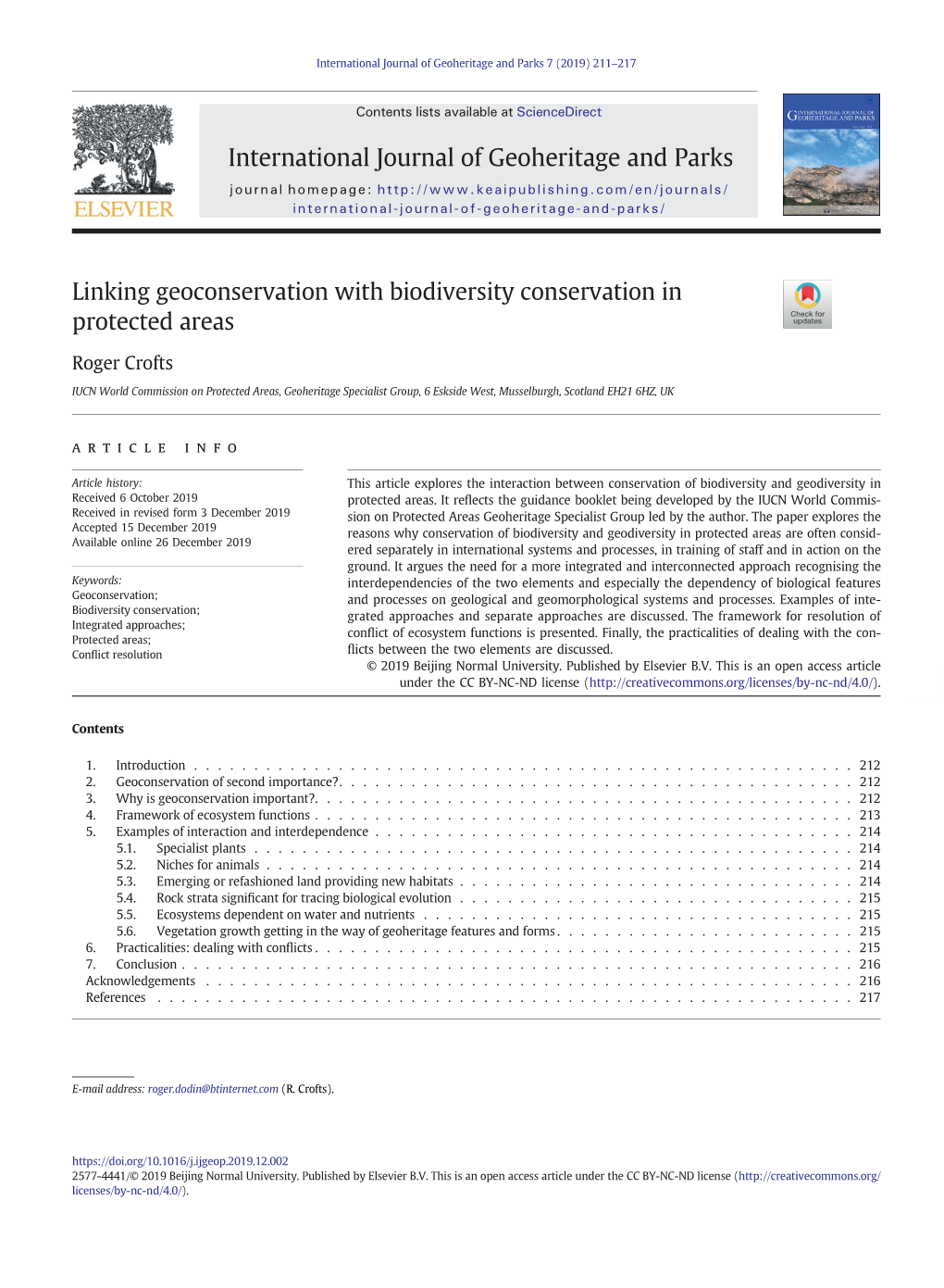 Linking Geoconservation with Biodiversity Conservation in Protected Areas