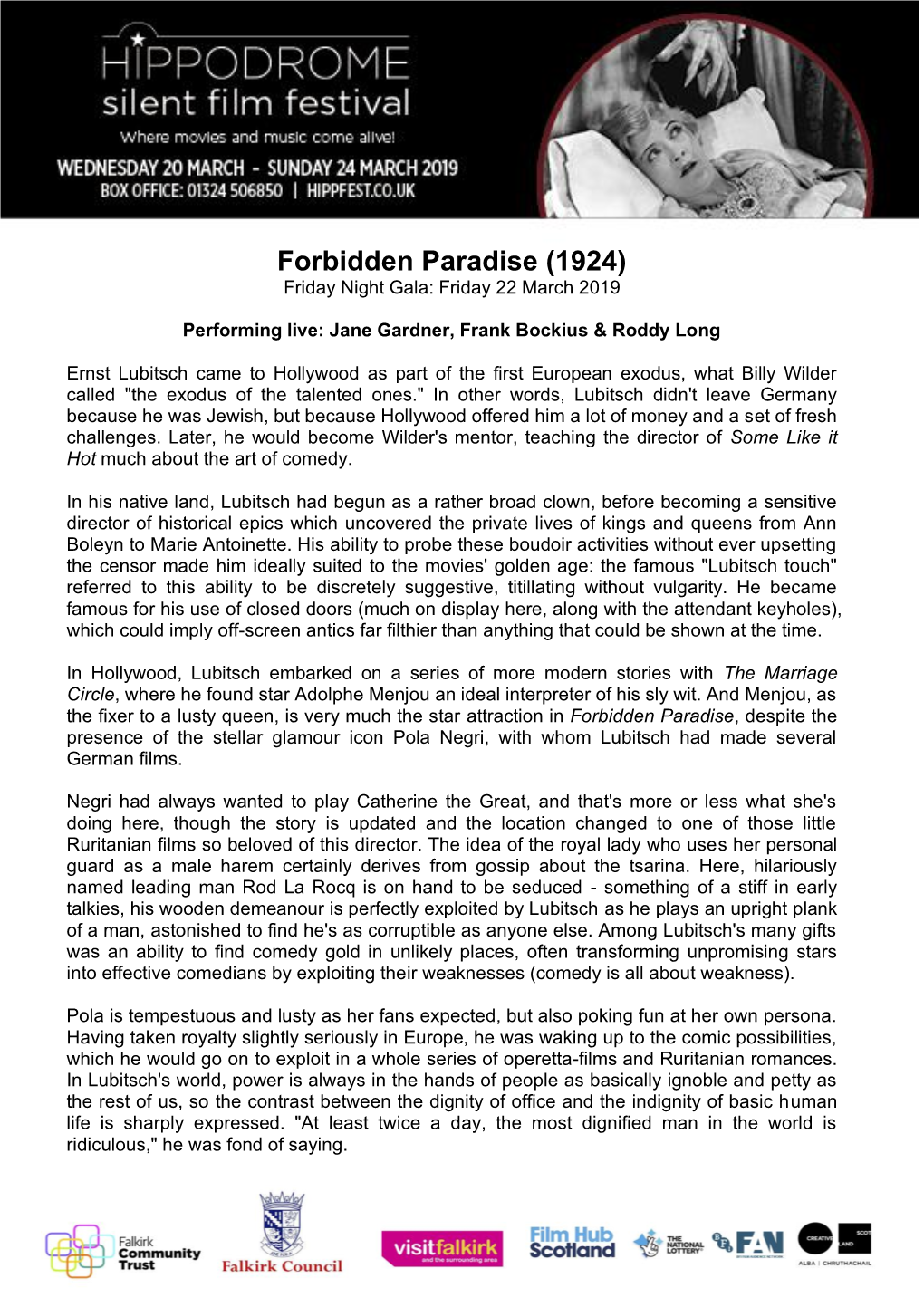Forbidden Paradise (1924) Friday Night Gala: Friday 22 March 2019