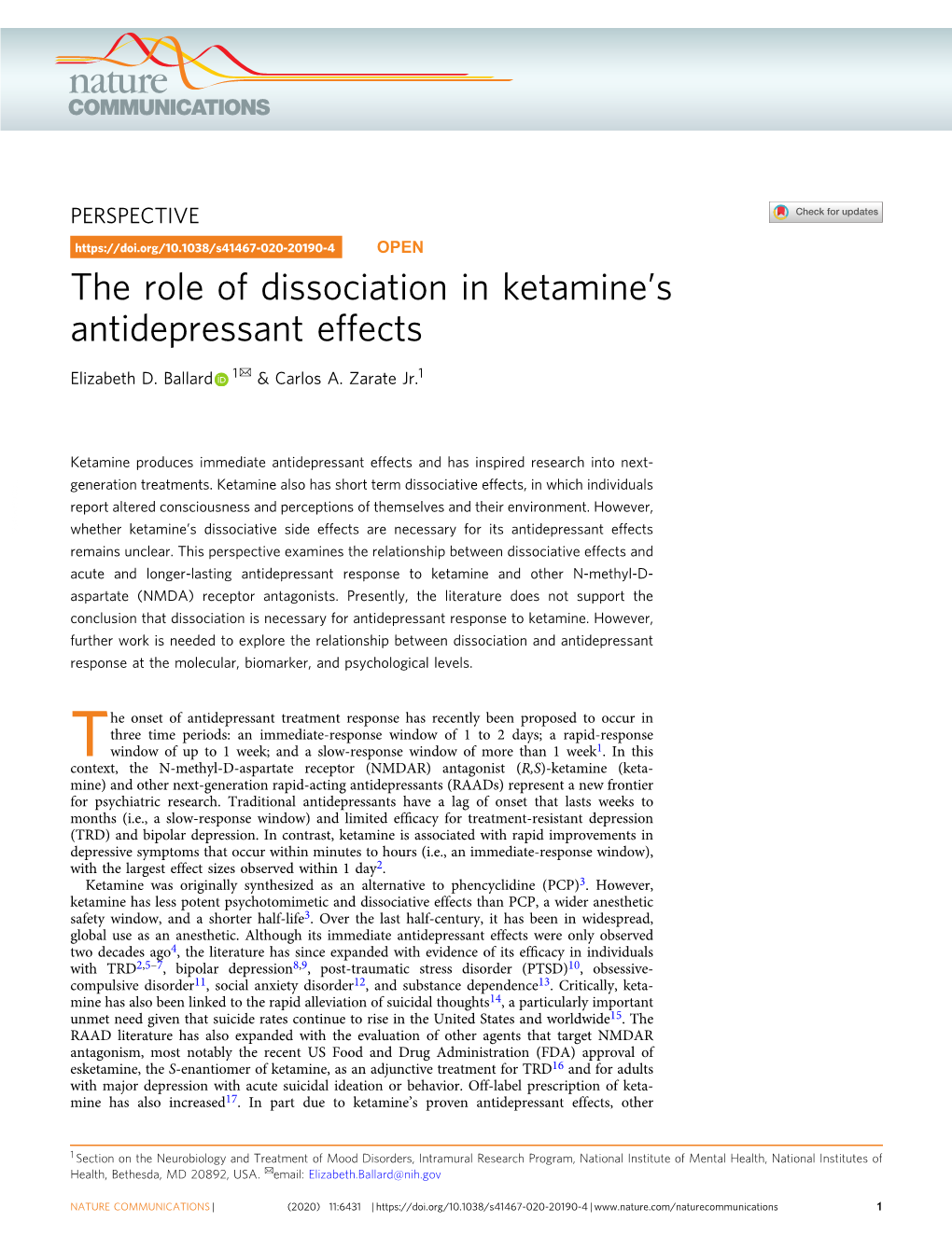 The Role of Dissociation in Ketamineâ€™S Antidepressant Effects