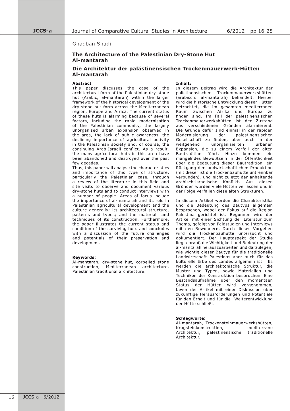 Pp 16-25 JCCS-A Ghadban Shadi the Architecture of the Palestini