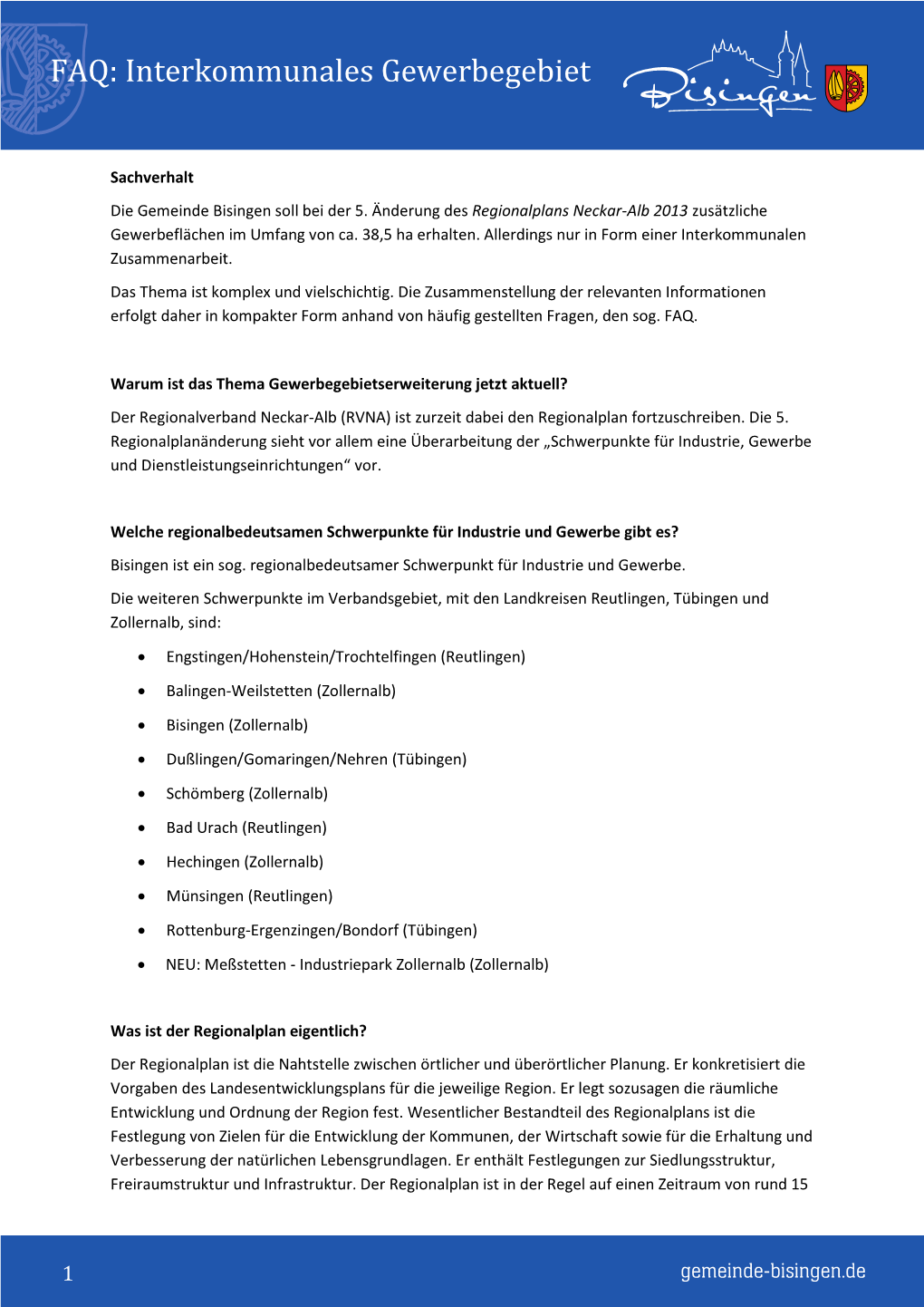 FAQ: Interkommunales Gewerbegebiet