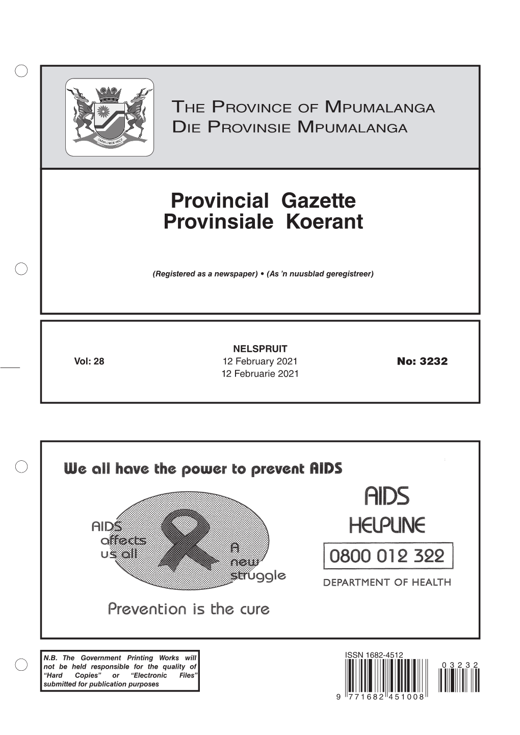 Provincial Gazette Provinsiale Koerant •