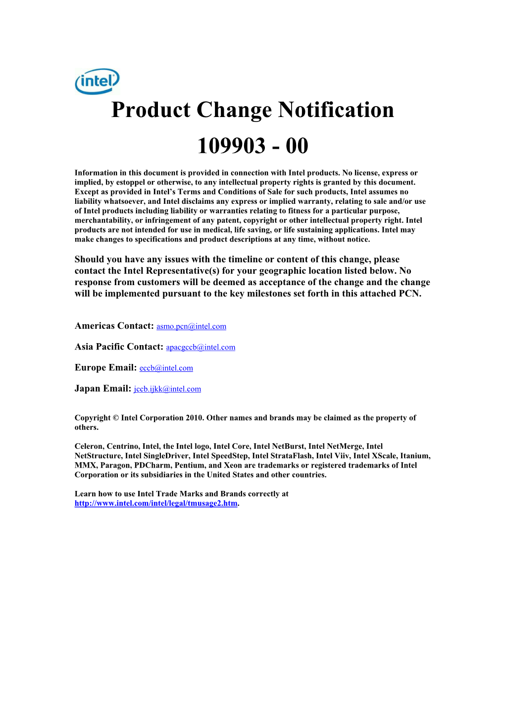 Product Change Notification 109903