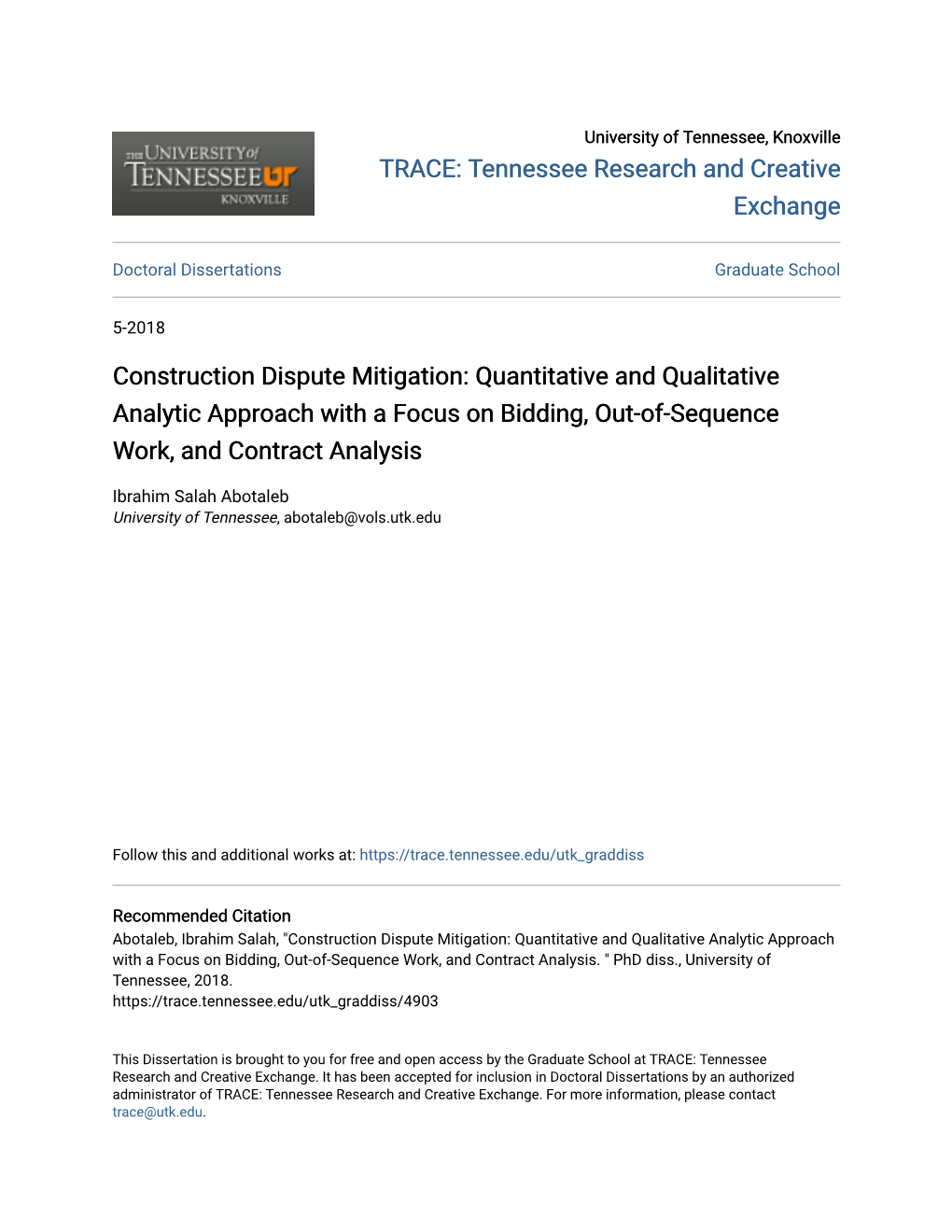 Construction Dispute Mitigation: Quantitative and Qualitative Analytic Approach with a Focus on Bidding, Out-Of-Sequence Work, and Contract Analysis