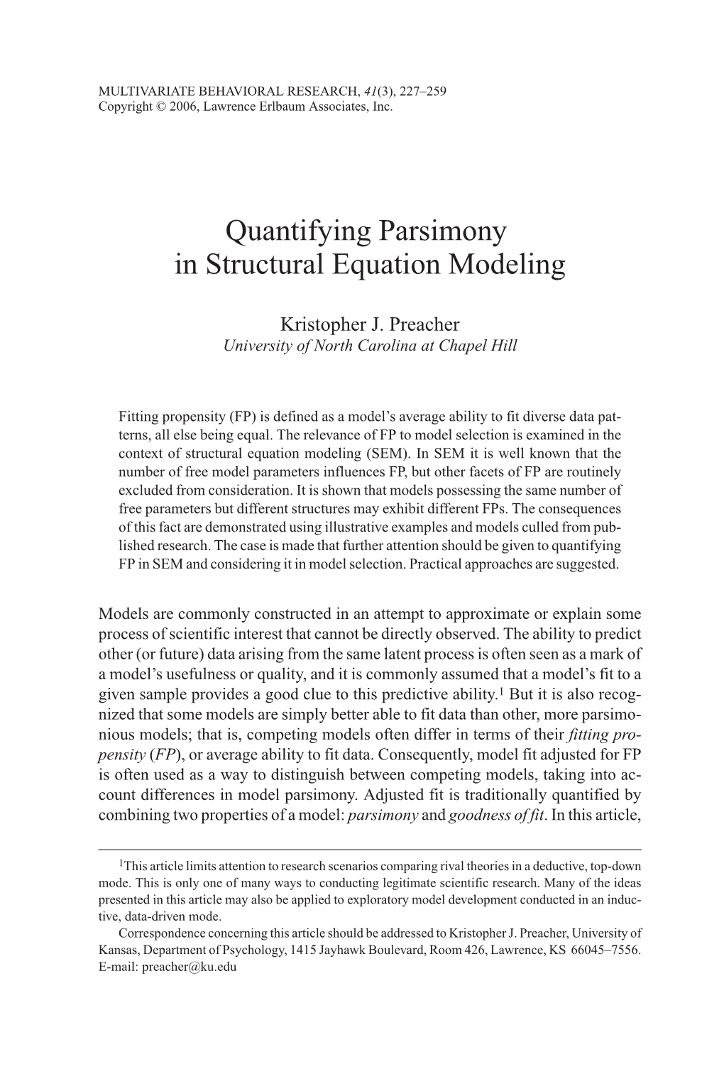 Quantifying Parsimony in Structural Equation Modeling