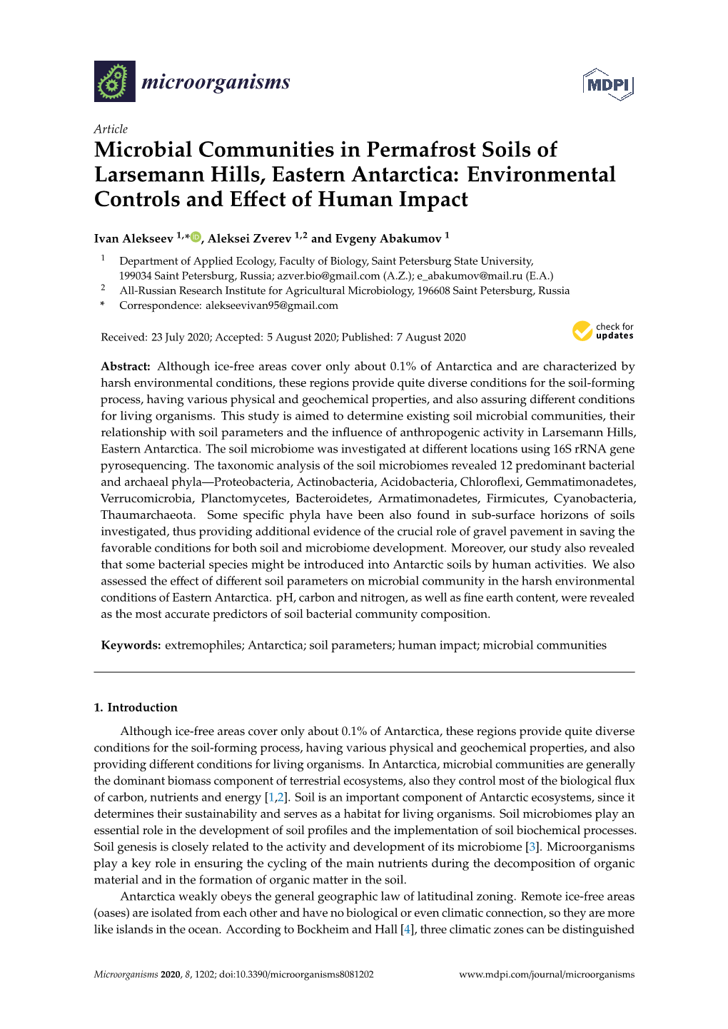 Microbial Communities in Permafrost Soils of Larsemann Hills, Eastern Antarctica: Environmental Controls and Eﬀect of Human Impact