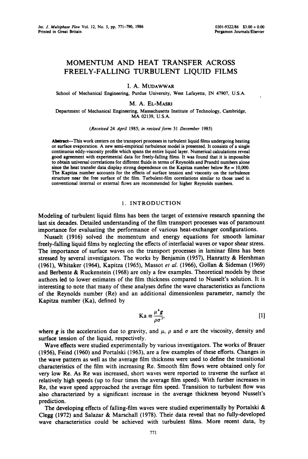 Momentum and Heat Transfer Across Freely-Falling Turbulent Liquid Films