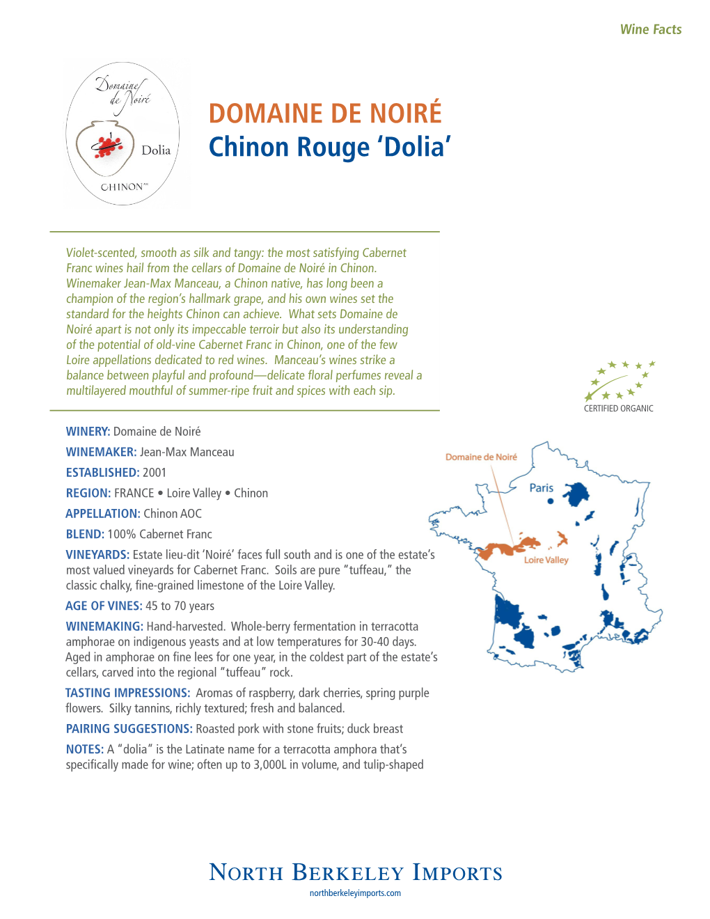 DOMAINE DE NOIRÉ Chinon Rouge 'Dolia'