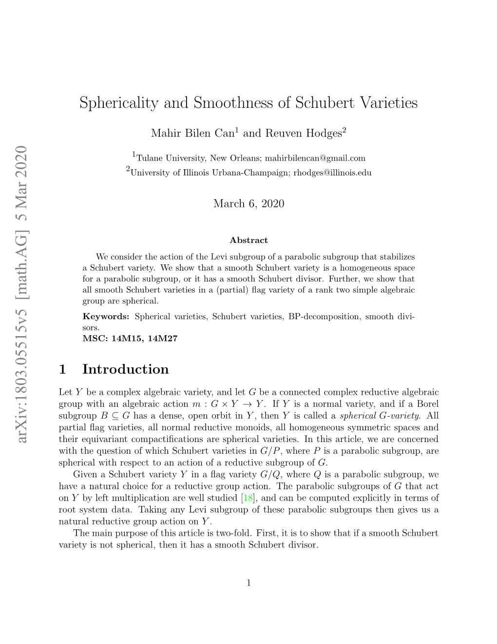 Sphericality and Smoothness of Schubert Varieties