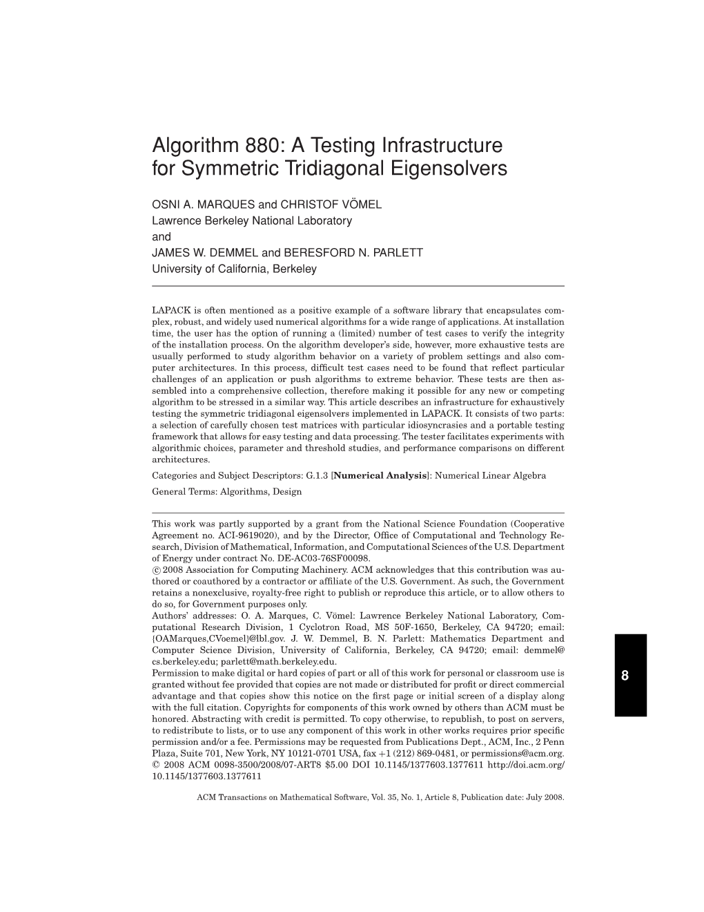 Algorithm 880: a Testing Infrastructure for Symmetric Tridiagonal Eigensolvers