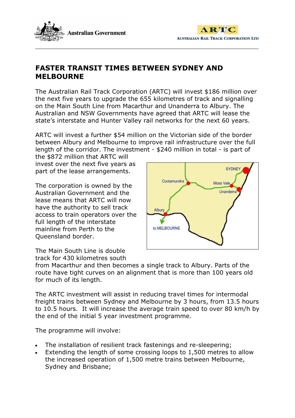 Faster Transit Times Between Sydney and Melbourne