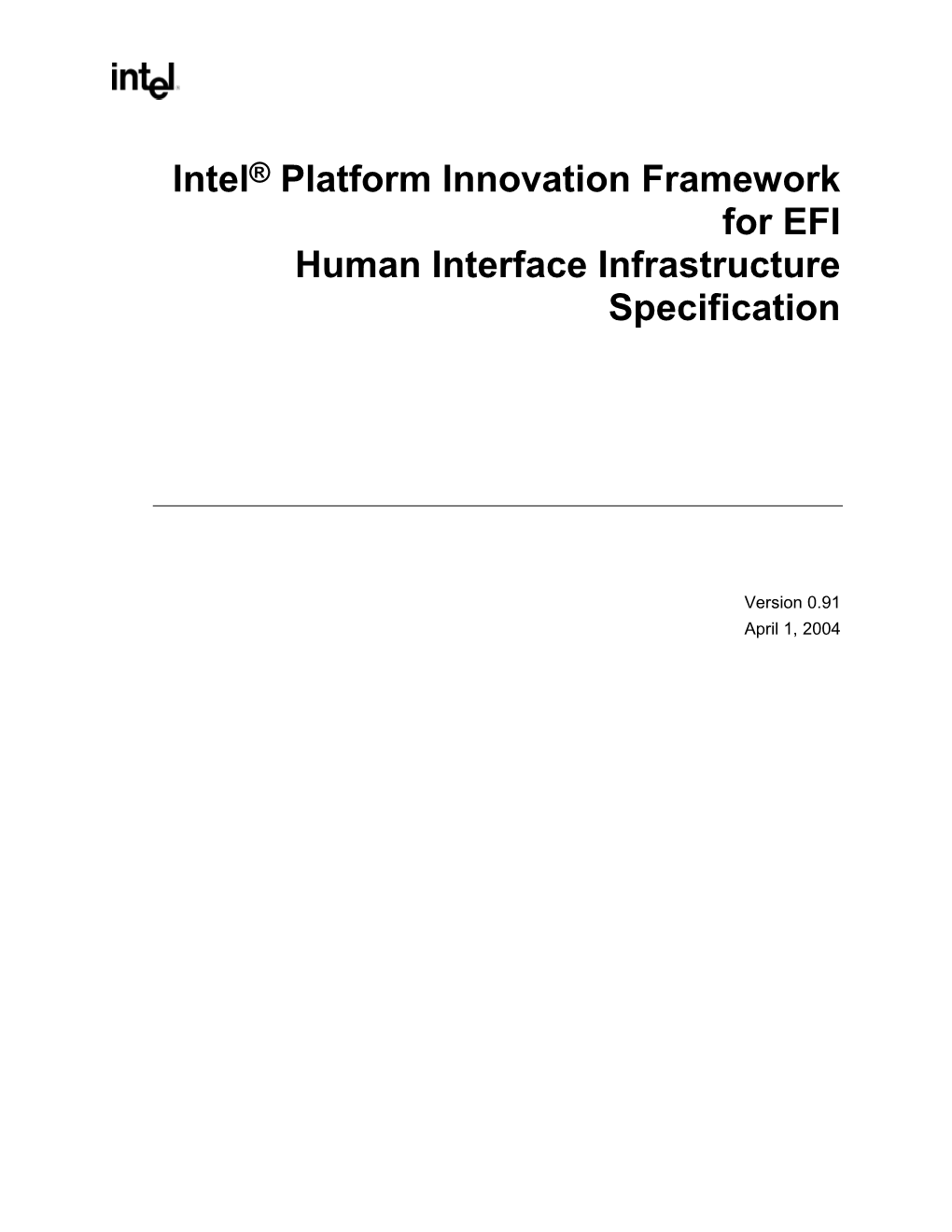 Intel® Platform Innovation Framework for EFI Human Interface Infrastructure Specification