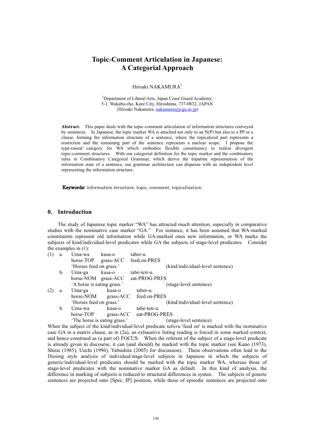 Topic-Comment Articulation in Japanese: a Categorial Approach