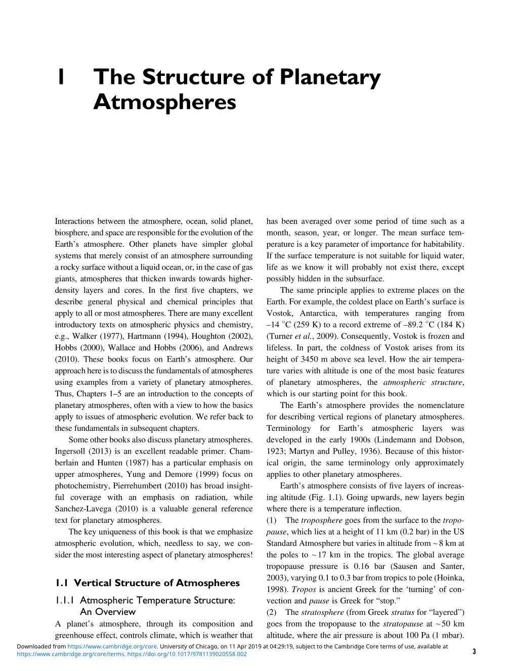 1 the Structure of Planetary Atmospheres