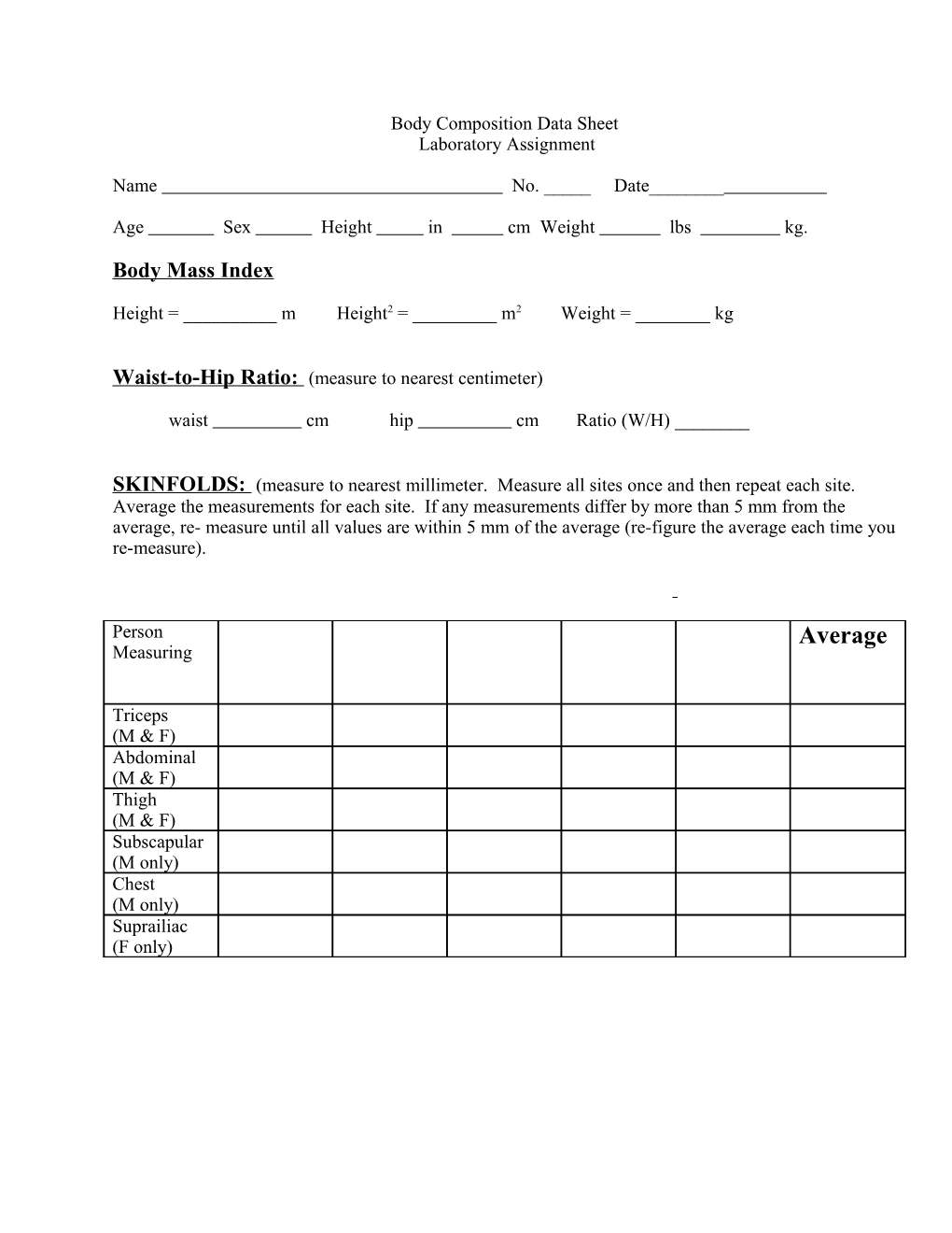 Body Comp Data Sheet