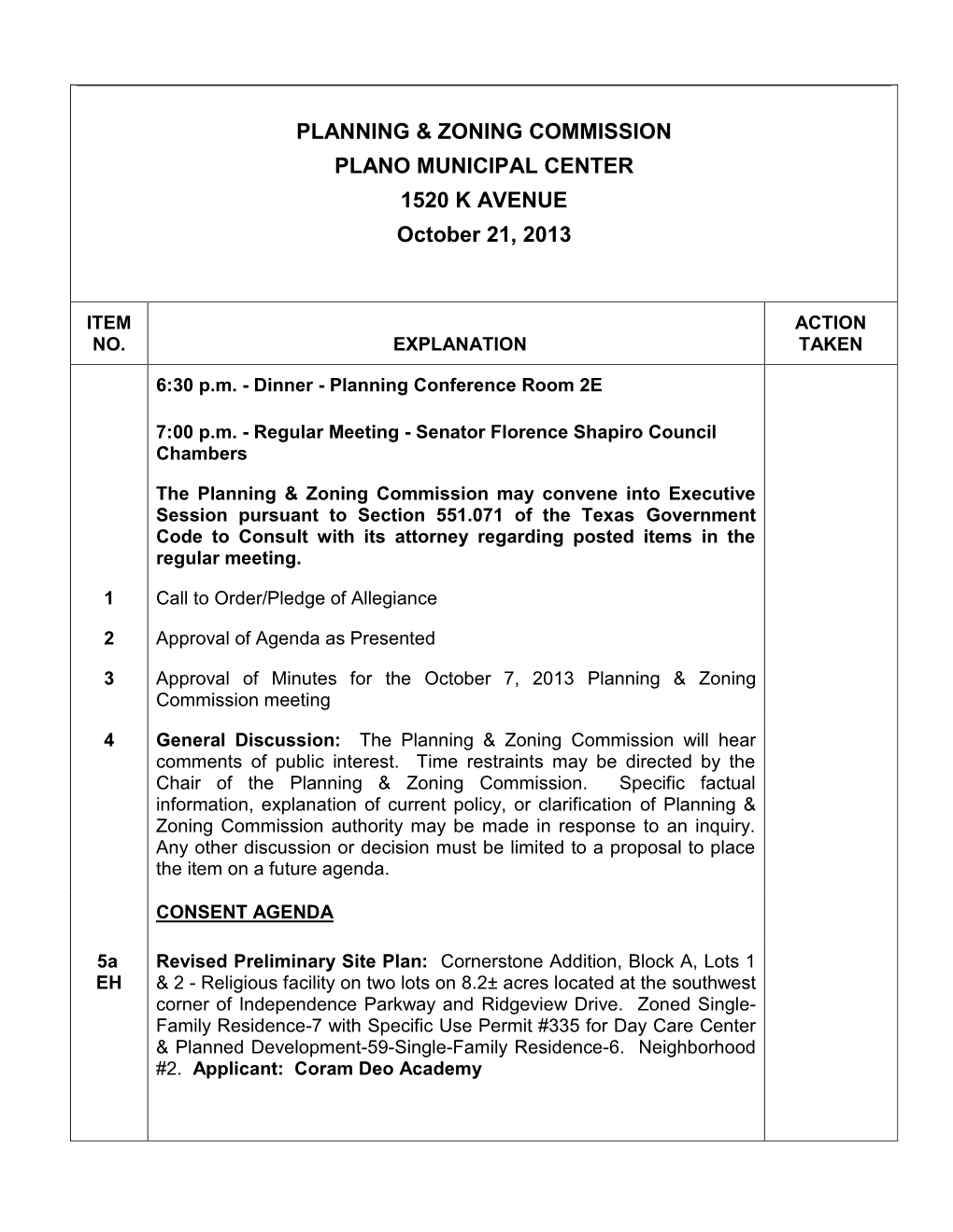Planning & Zoning Commission Plano Municipal Center 1520