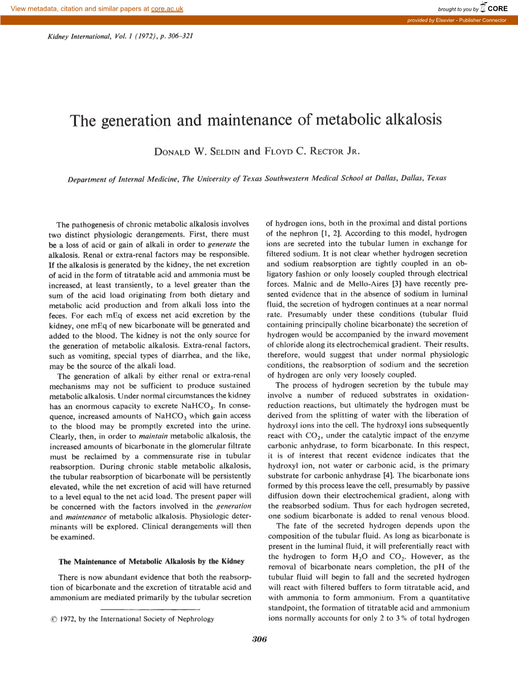 The Generation and Maintenance of Metabolic Alkalosis