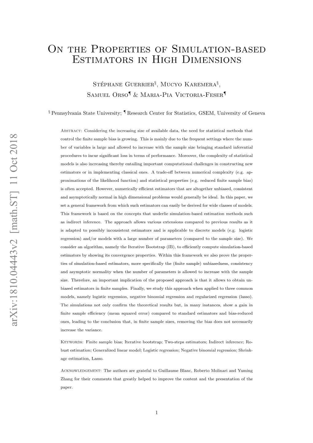 On the Properties of Simulation-Based Estimators in High Dimensions