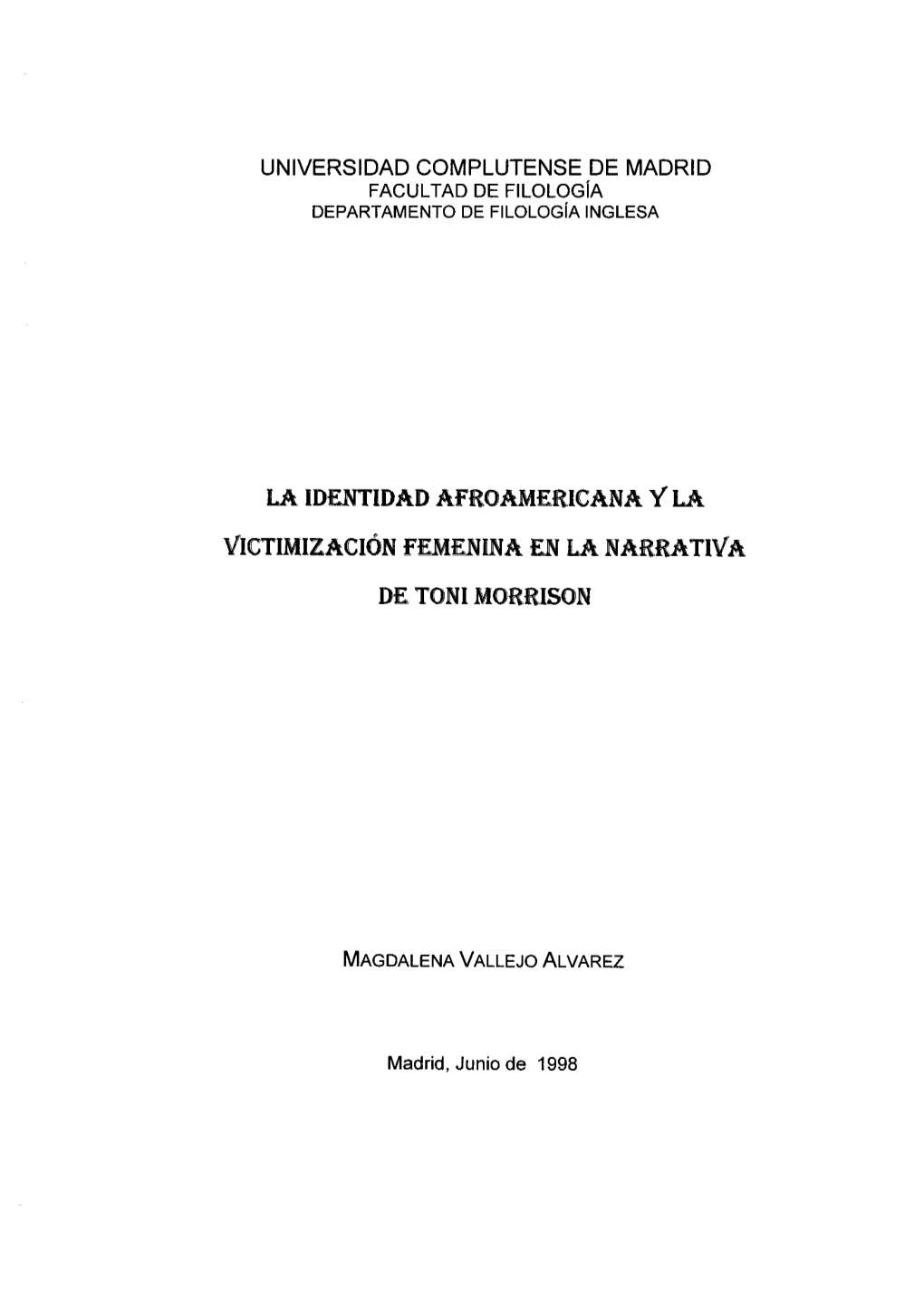 La Identidad Afroamericana Yla Victimización Femenina En La Narrativa De T