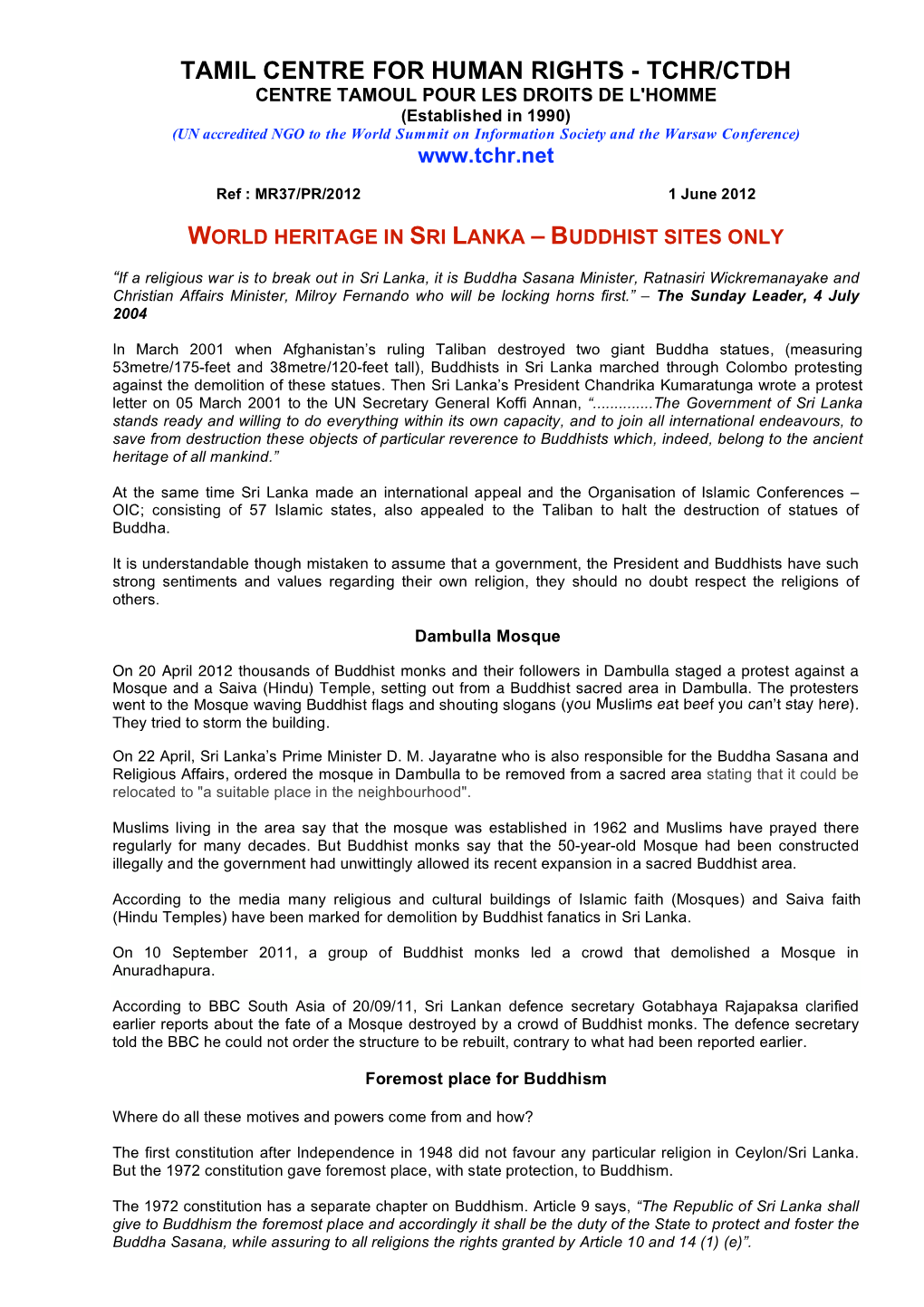 World Heritage in Sri Lanka – Buddhist Sites Only