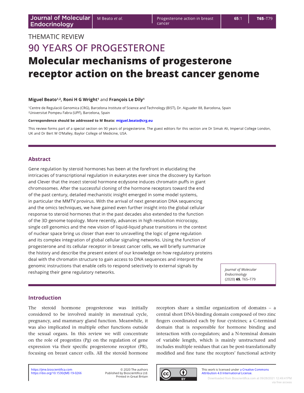 Molecular Mechanisms of Progesterone Receptor Action on the Breast Cancer Genome