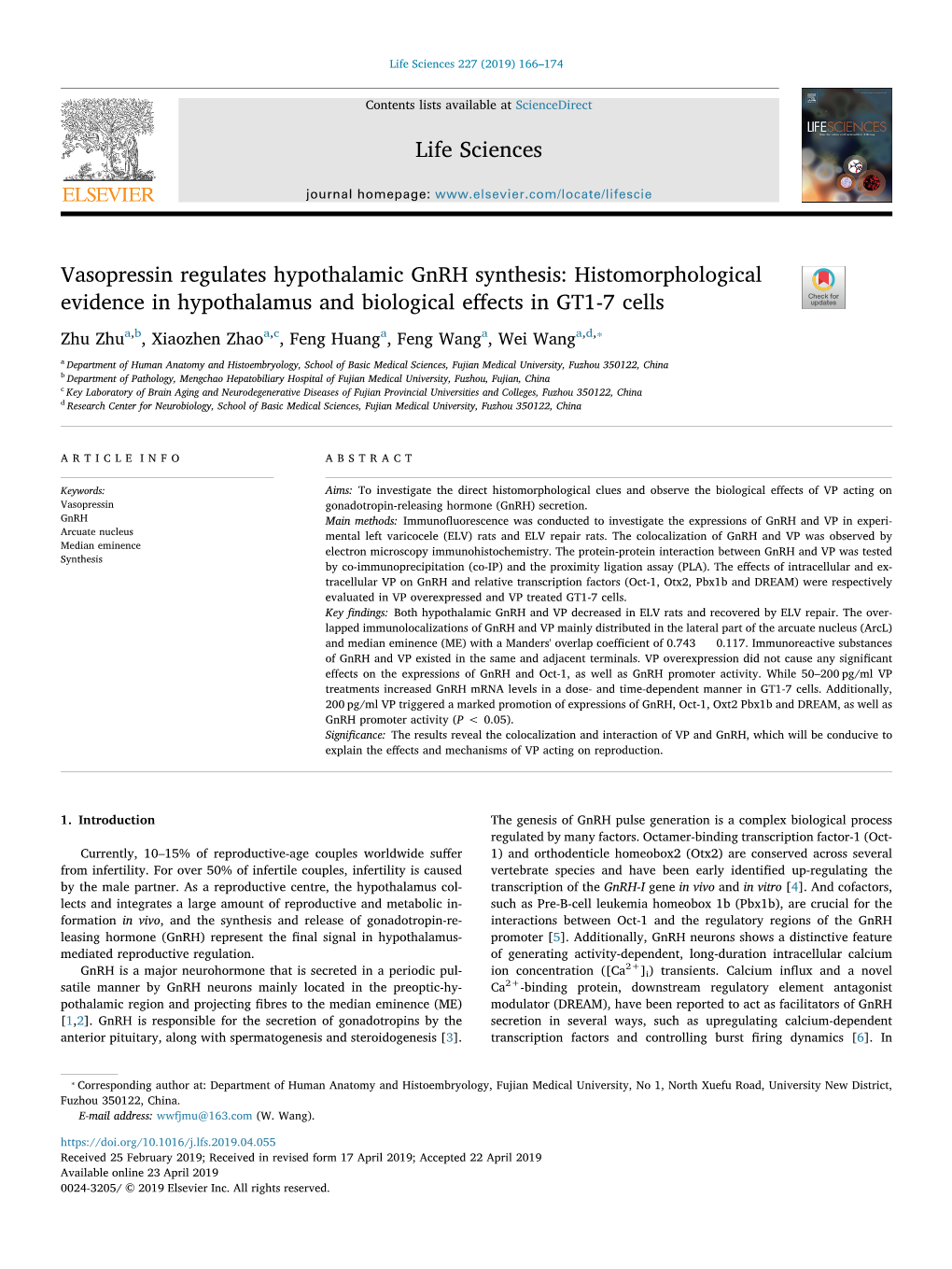 Vasopressin Regulates Hypothalamic Gnrh Synthesis