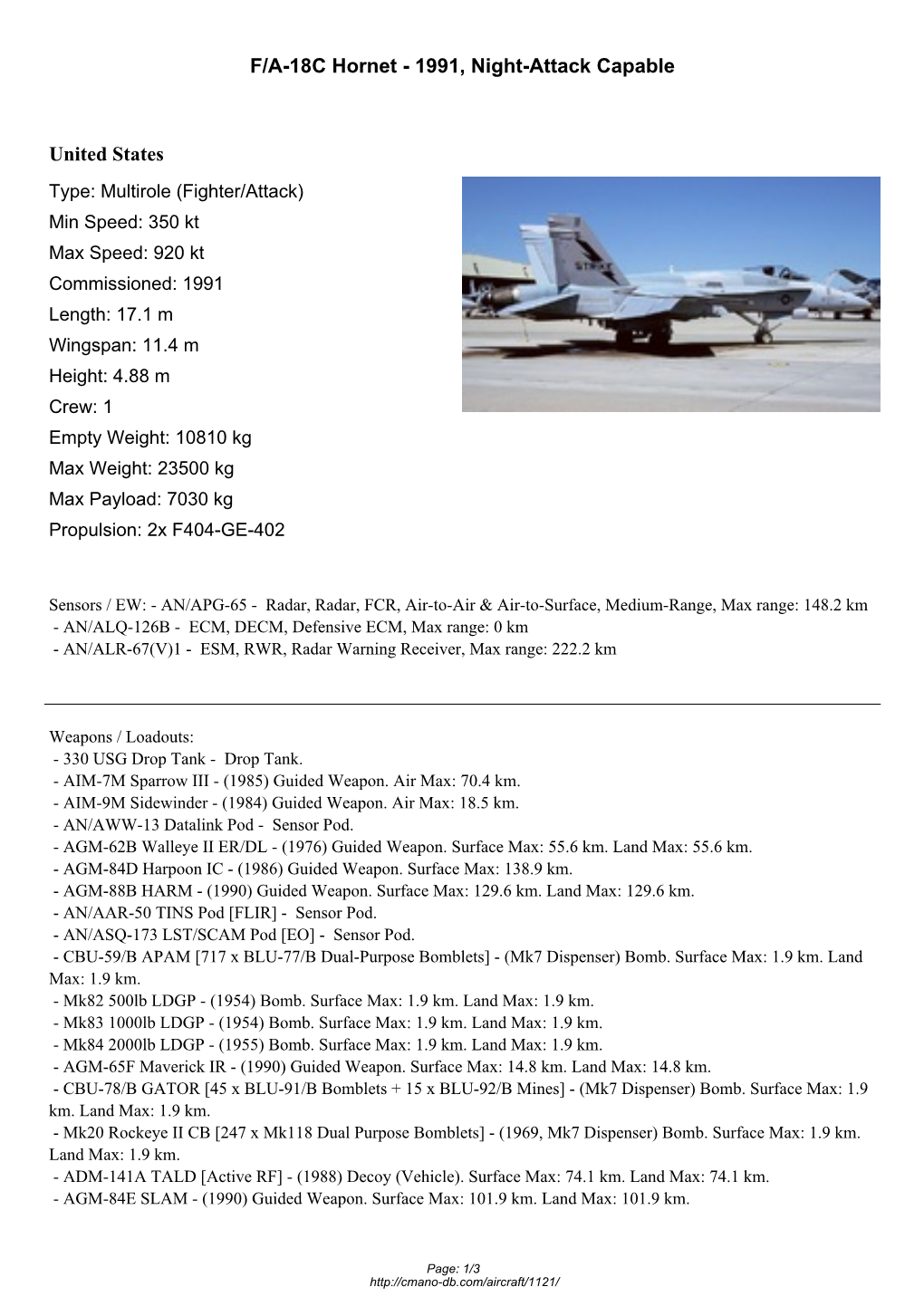 F/A-18C Hornet - 1991, Night-Attack Capable