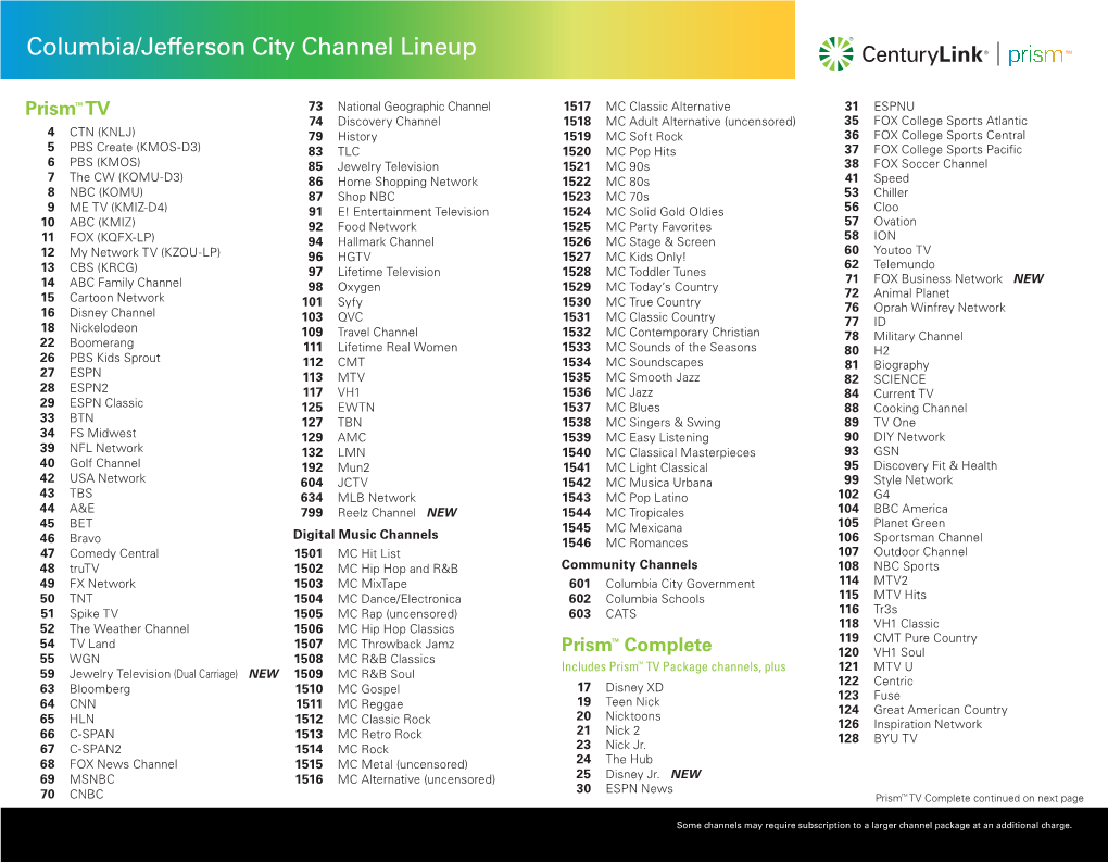 Columbia/Jefferson City Channel Lineup