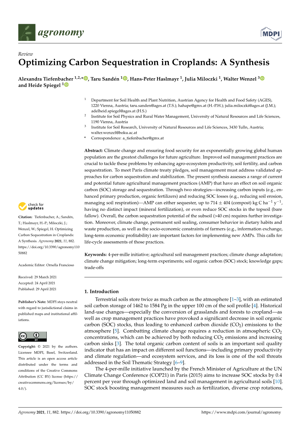 Optimizing Carbon Sequestration in Croplands: a Synthesis