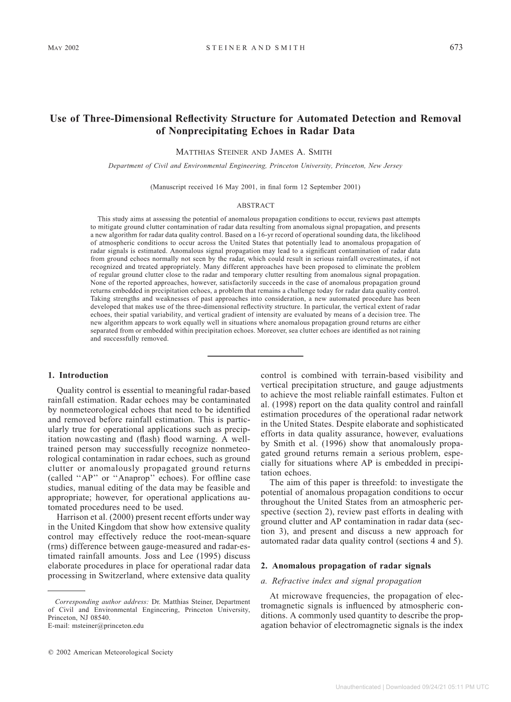 Use of Three-Dimensional Reflectivity Structure for Automated Detection